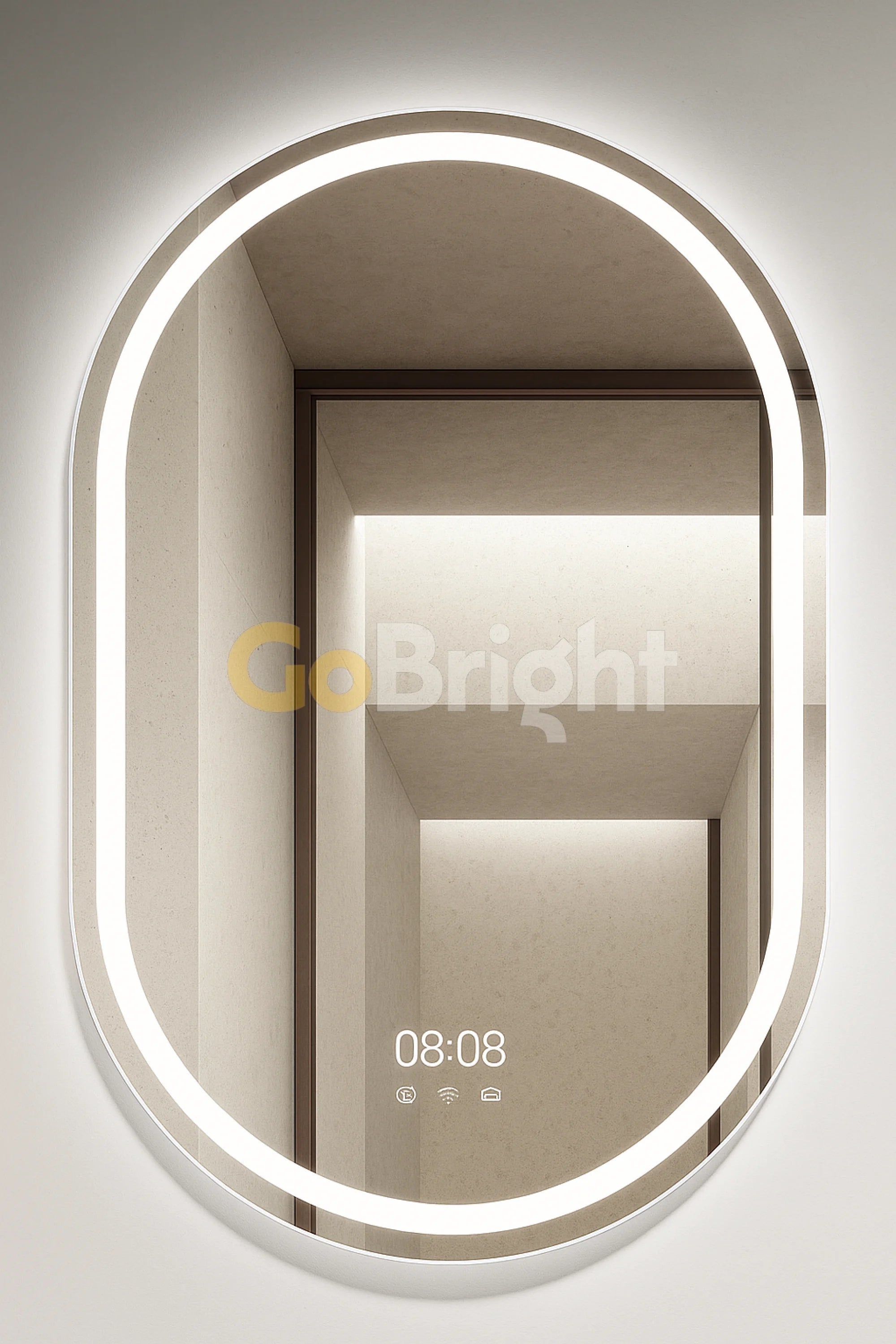 Oglinda LED Smart 50x80cm Senzor Miscare Dezaburire 3 Culori Luminoase Afisaj Ceas & Temperatura – Sticla Premium 5 mm