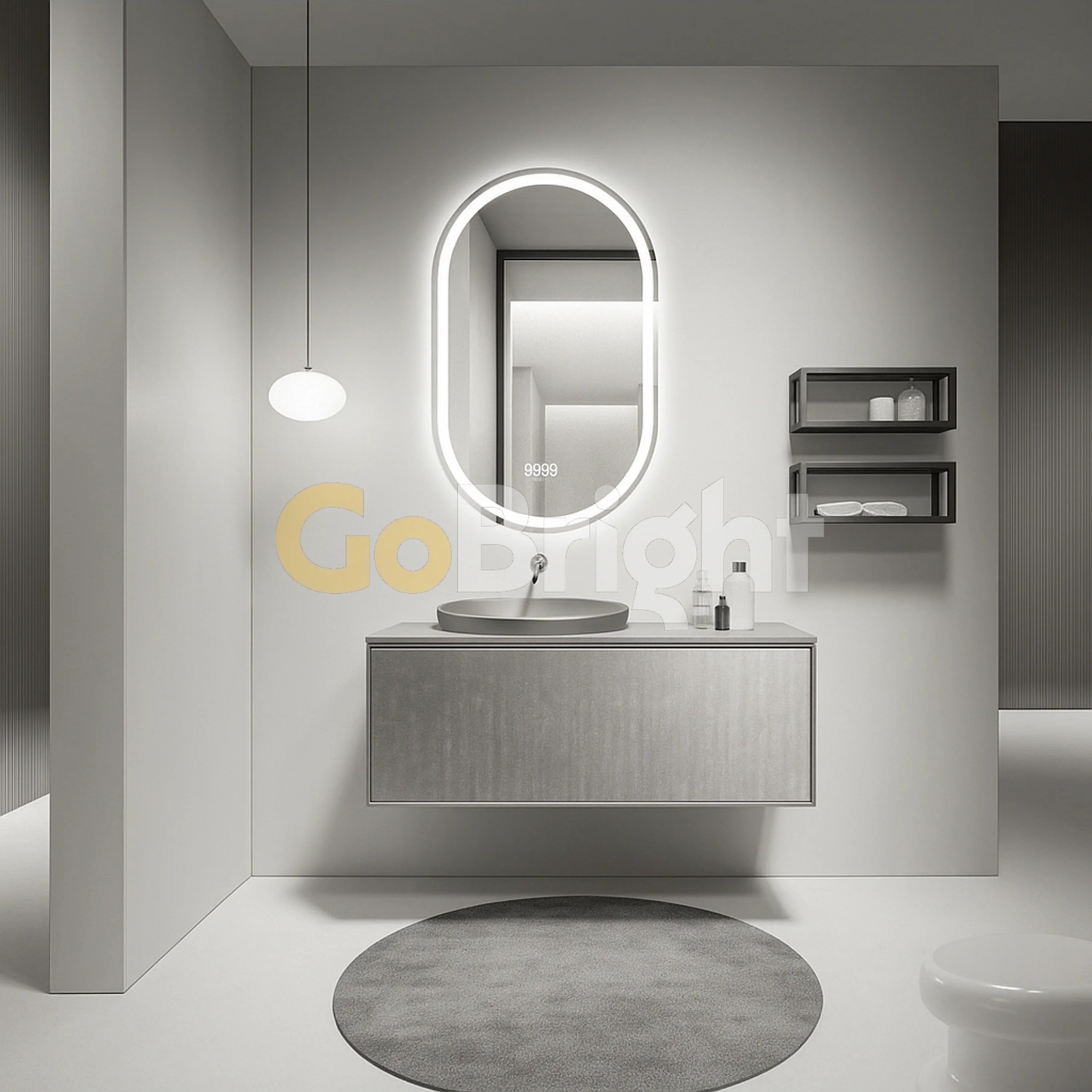 Oglinda LED Smart 50x80cm Senzor Miscare Dezaburire 3 Culori Luminoase Afisaj Ceas & Temperatura – Sticla Premium 5 mm