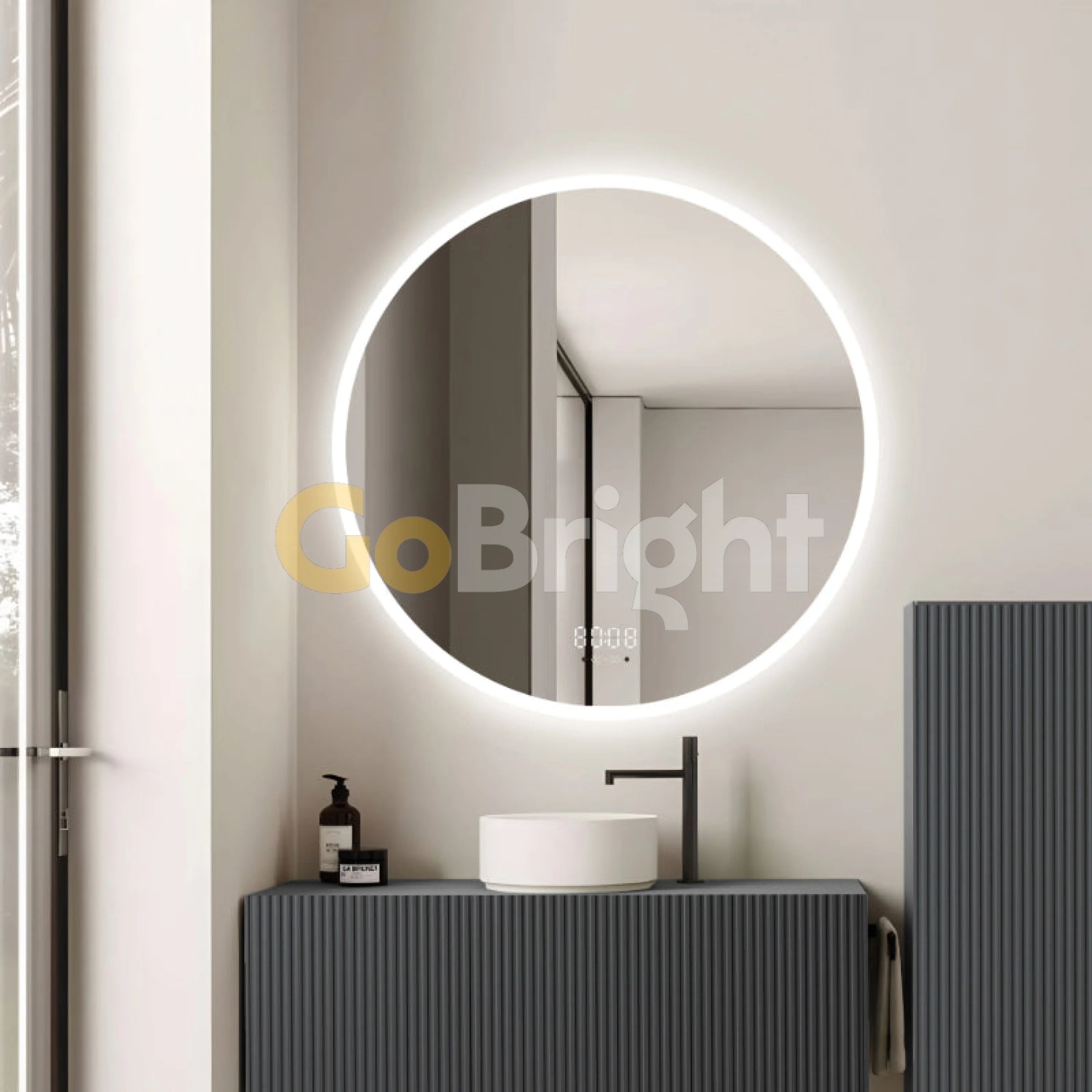 Oglinda LED Smart 60cm Senzor Miscare Dezaburire 3 Culori Luminoase Afisaj Ceas & Temperatura – Sticla Premium 5 mm