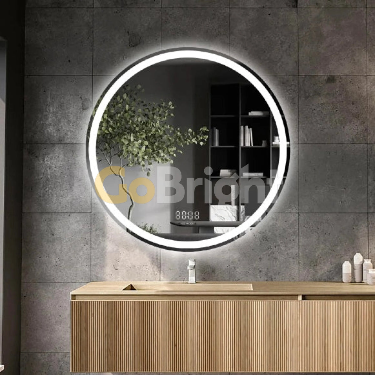 Oglinda baie LED 90x70cm Rama Neagra 3 Tipuri de Lumini Buton Touch Dezaburire Intensitate Reglabila