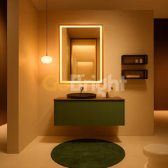 Oglinda LED Smart 60x80cm Auriu Senzor Miscare Dezaburire 3 Culori Luminoase Afisaj Ceas & Temperatura – Sticla Premium