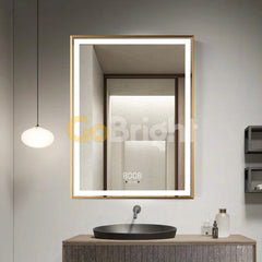 Oglinda LED Smart 60x80cm Auriu Senzor Miscare Dezaburire 3 Culori Luminoase Afisaj Ceas & Temperatura – Sticla Premium