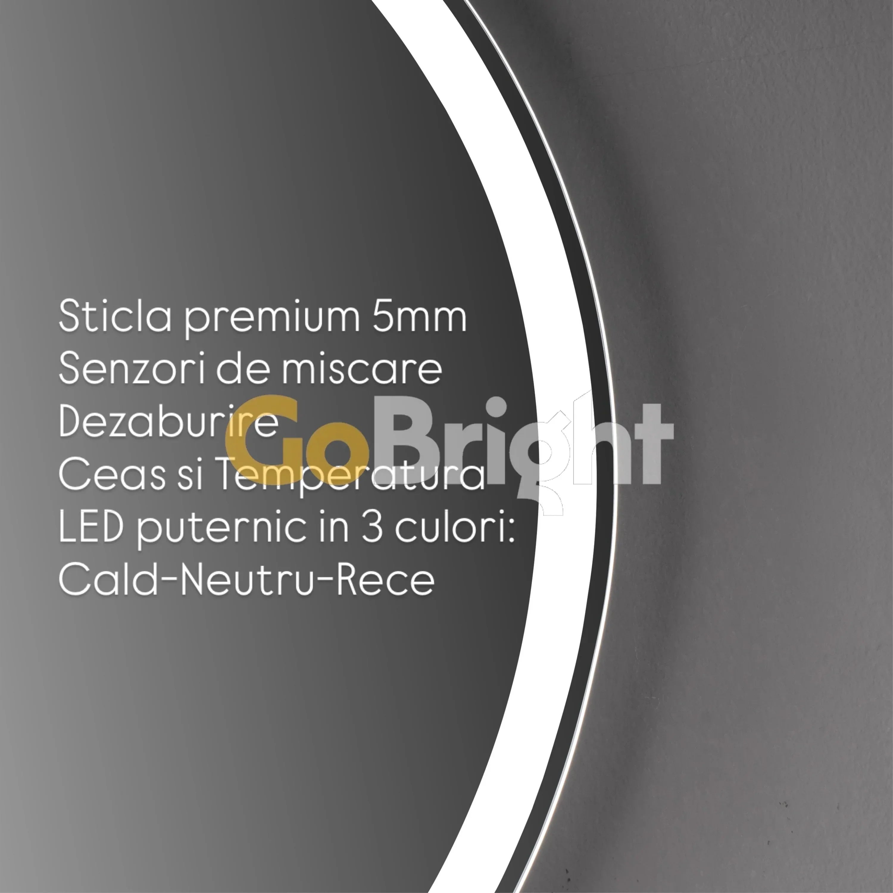 Oglinda LED Smart 70cm Senzor Miscare Lupa Dezaburire 3 Culori Luminoase Afisaj Ceas & Temperatura – Sticla Premium 5 mm