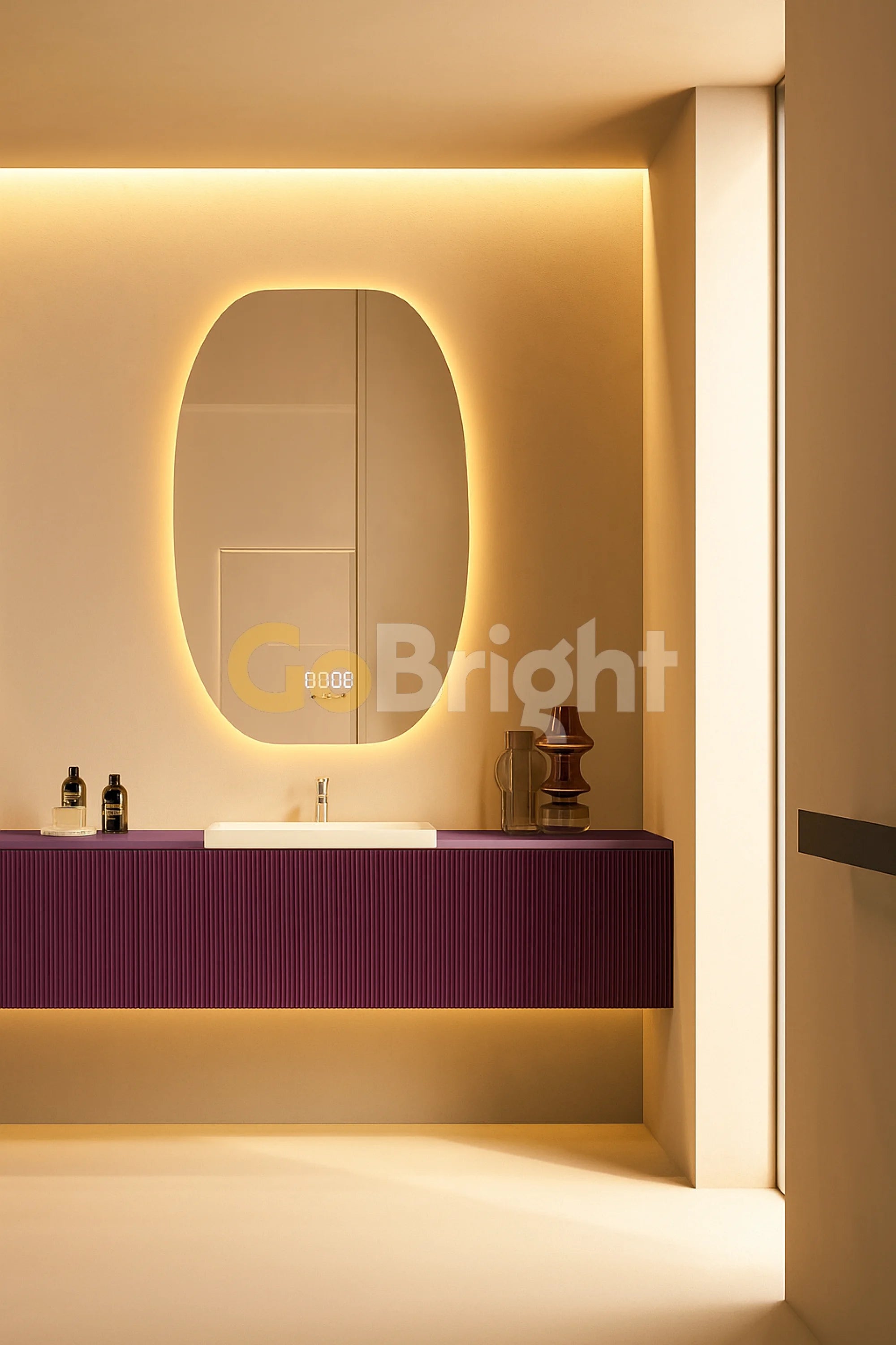 Oglinda LED Smart 60x80cm Senzor Miscare Dezaburire 3 Culori Luminoase Afisaj Ceas & Temperatura – Sticla Premium 5 mm