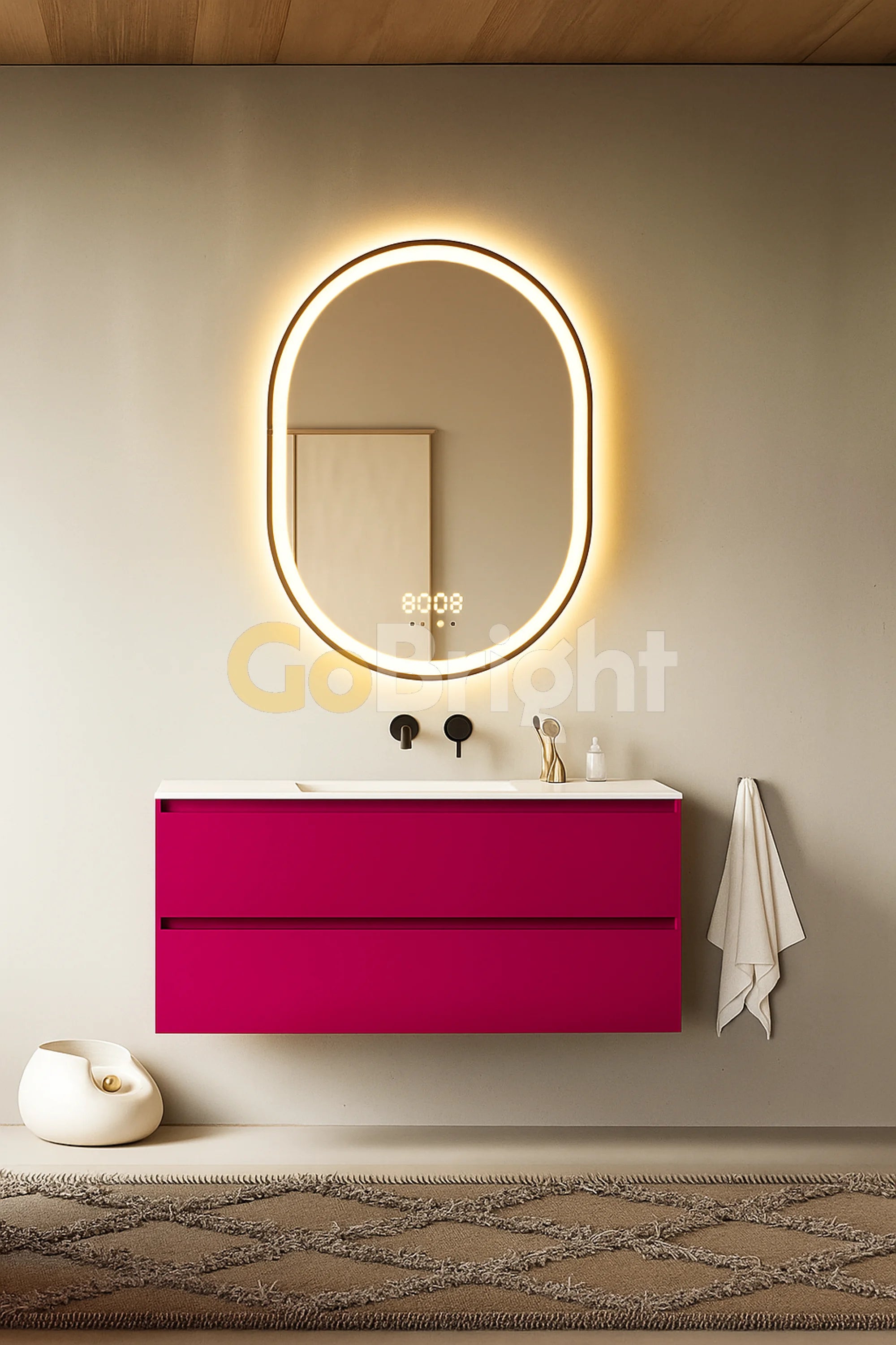 Oglinda LED Smart 60x80cm Senzor Miscare Dezaburire 3 Culori Luminoase Afisaj Ceas & Temperatura – Sticla Premium 5 mm