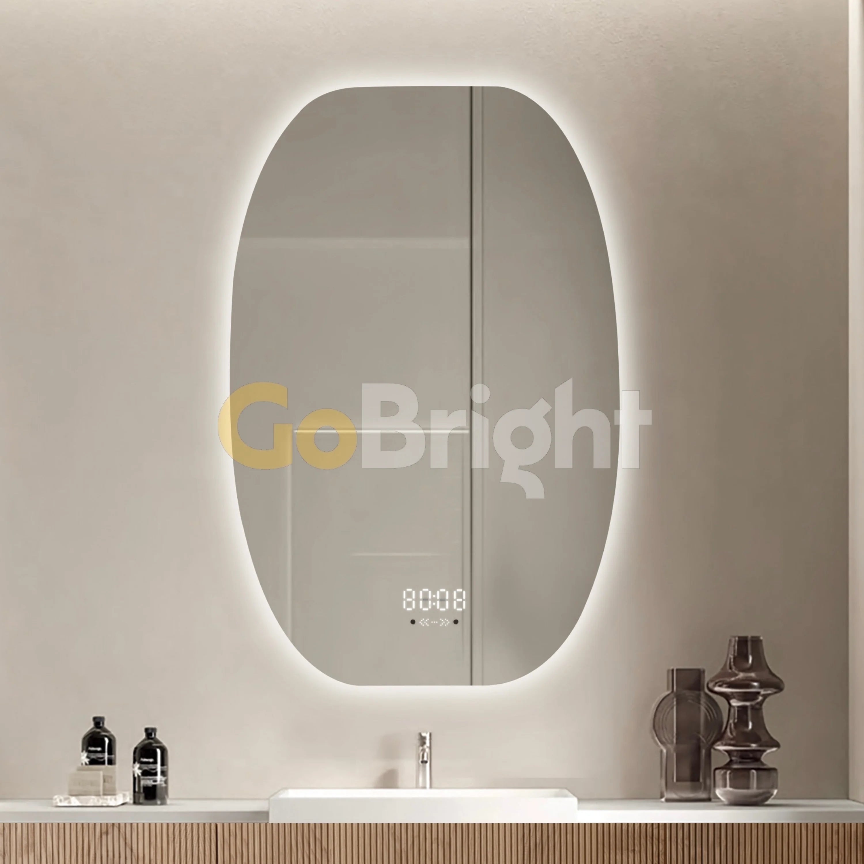 Oglinda LED Smart 60x80cm Senzor Miscare Dezaburire 3 Culori Luminoase Afisaj Ceas & Temperatura – Sticla Premium 5 mm