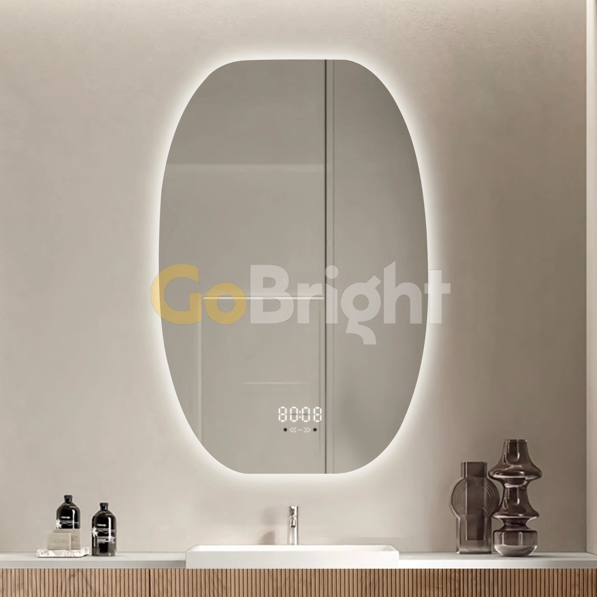 Oglinda LED Smart 60x80cm Senzor Miscare Dezaburire 3 Culori Luminoase Afisaj Ceas & Temperatura – Sticla Premium 5 mm