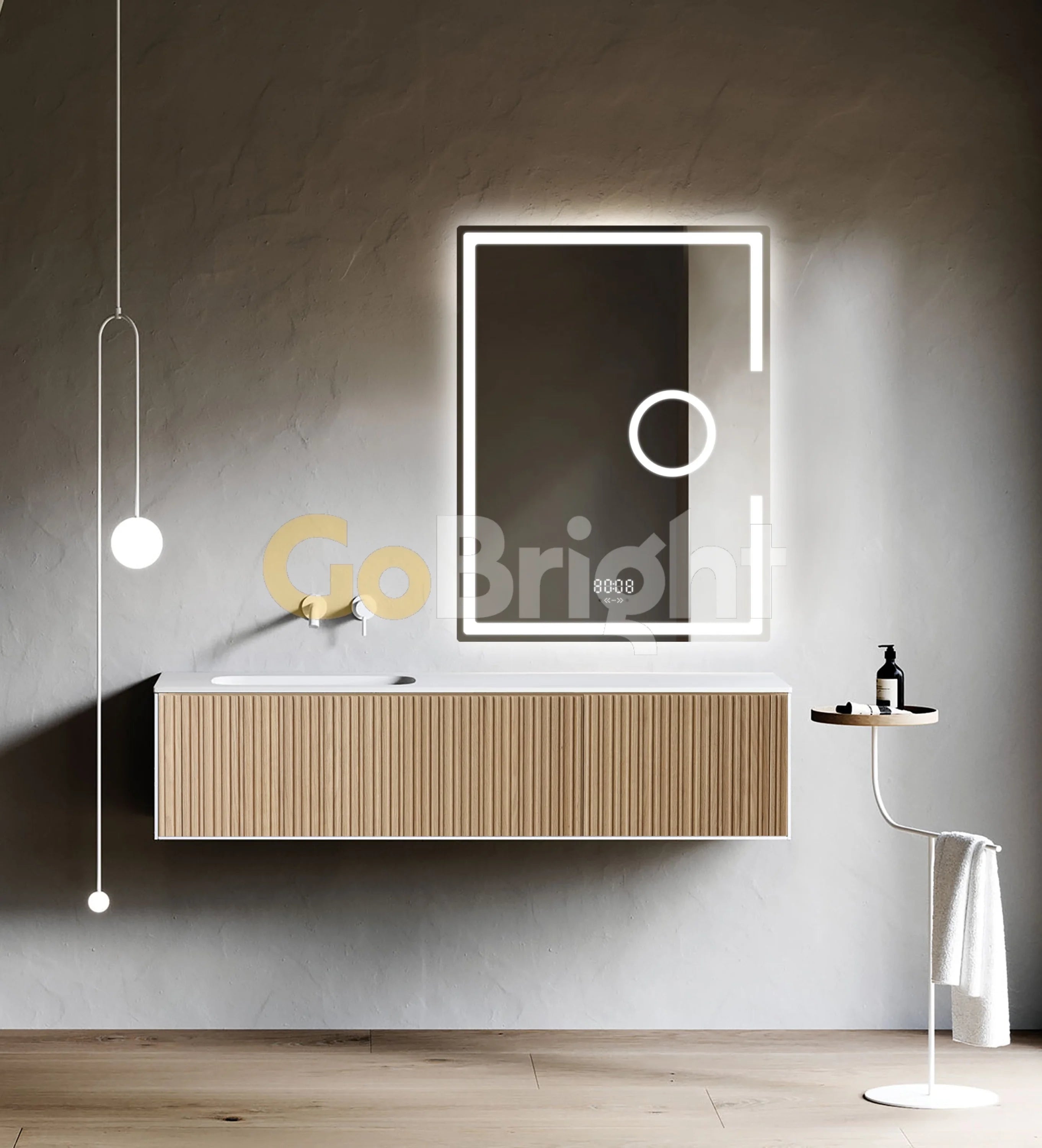 Oglinda LED Smart 60x80cm Senzor Miscare Lupa Dezaburire 3 Culori Luminoase Afisaj Ceas & Temperatura – Sticla Premium