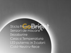 Oglinda LED Smart 80cm Senzor Miscare Dezaburire 3 Culori Luminoase Afisaj Ceas & Temperatura – Sticla Premium 5 mm