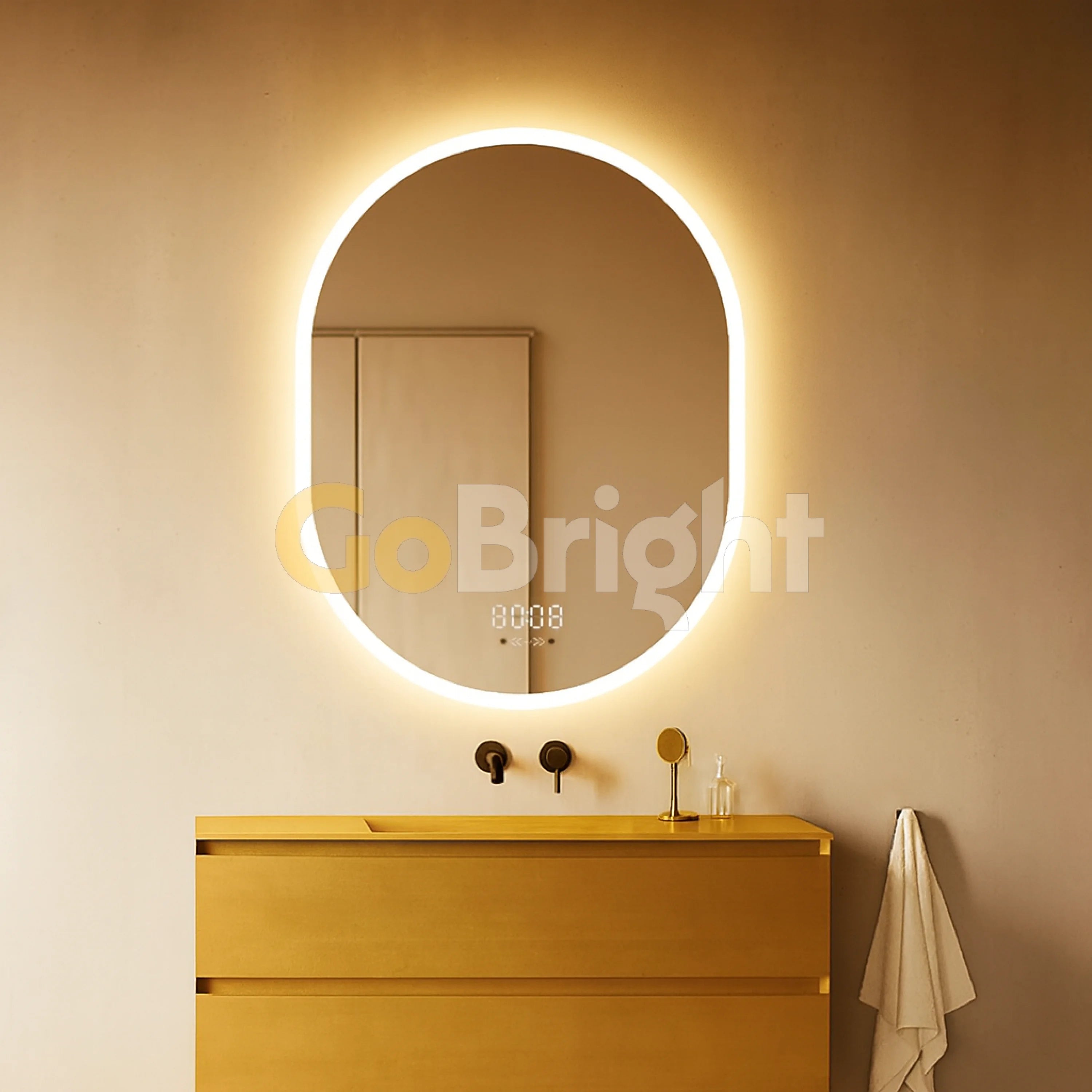 Oglinda LED Smart 70x90cm Senzor Miscare Dezaburire 3 Culori Luminoase Afisaj Ceas & Temperatura – Sticla Premium 5 mm