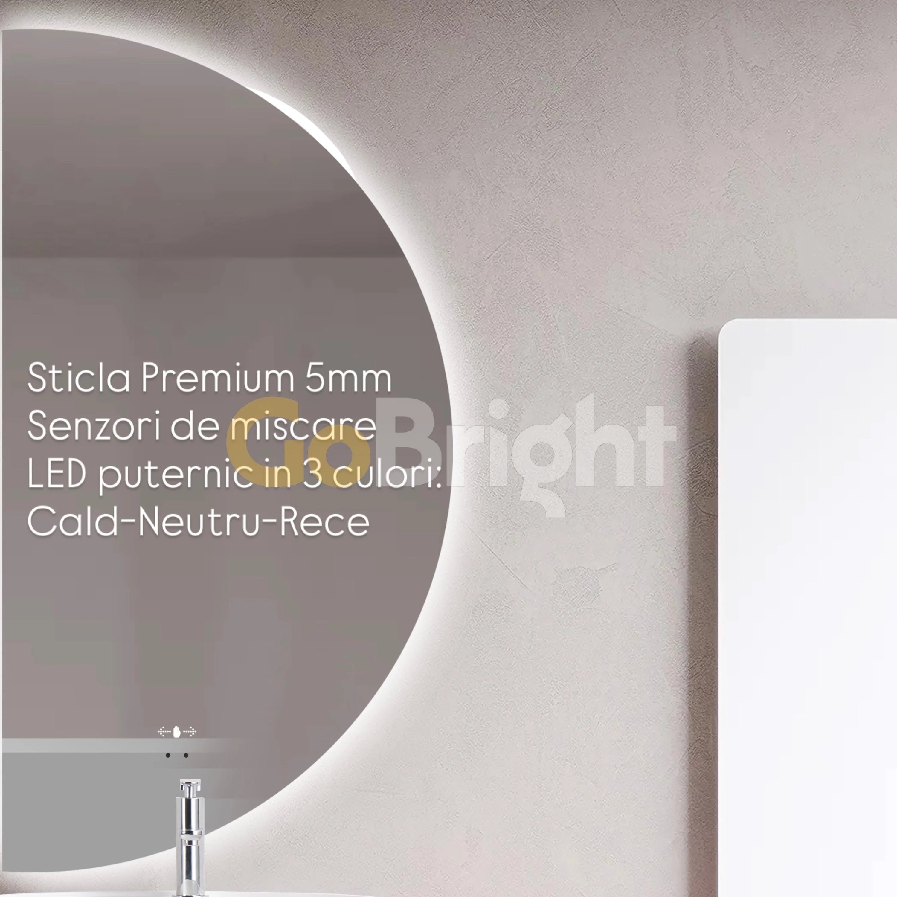 Oglinda LED Smart 80x150cm Senzor Miscare 3 Culori Luminoase – Sticla Premium 5 mm