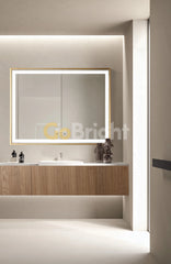 Oglinda LED Smart 80x60cm Auriu Senzor Miscare Dezaburire 3 Culori Luminoase Afisaj Ceas & Temperatura – Sticla Premium