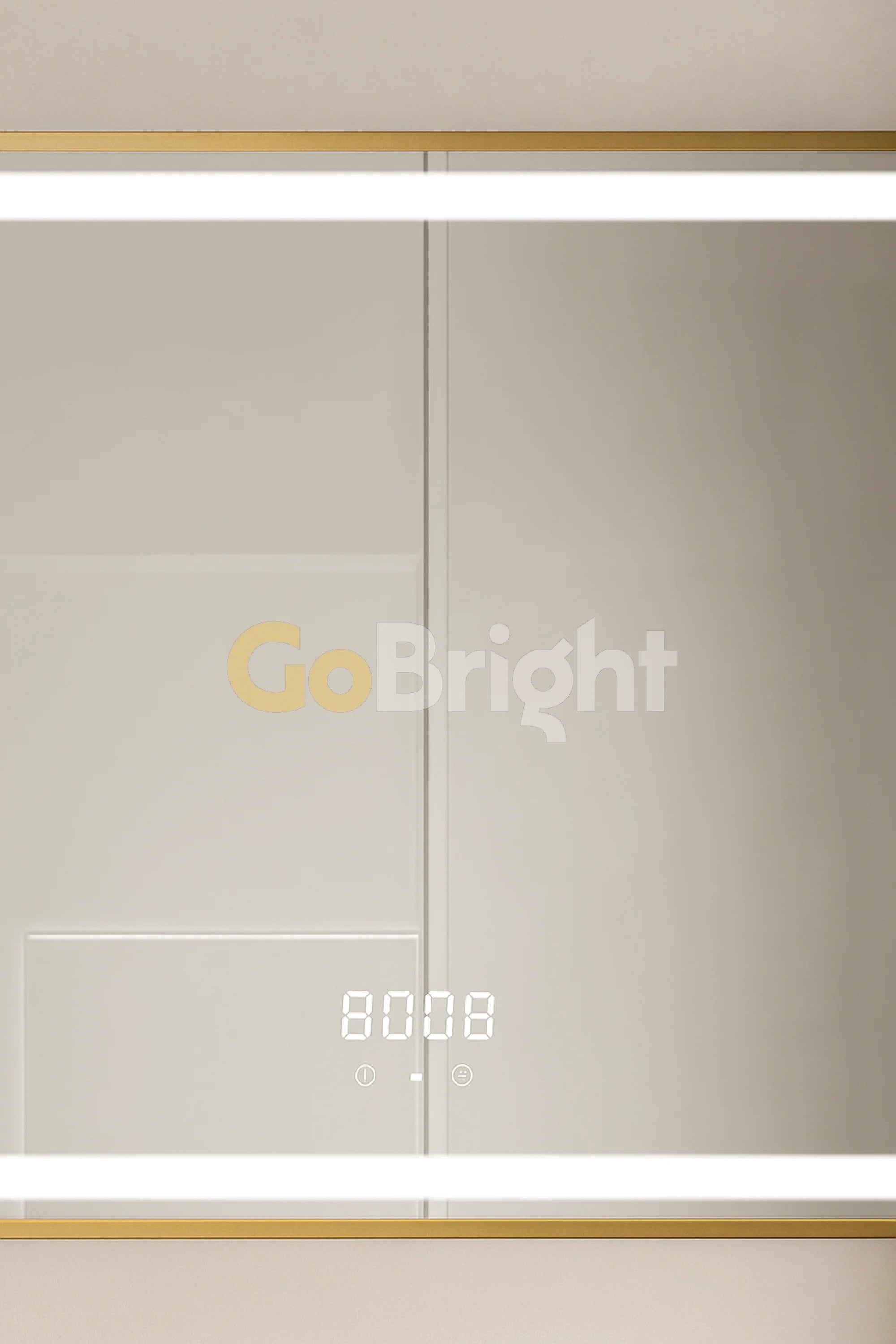 Oglinda LED Smart 80x60cm Auriu Senzor Miscare Dezaburire 3 Culori Luminoase Afisaj Ceas & Temperatura – Sticla Premium