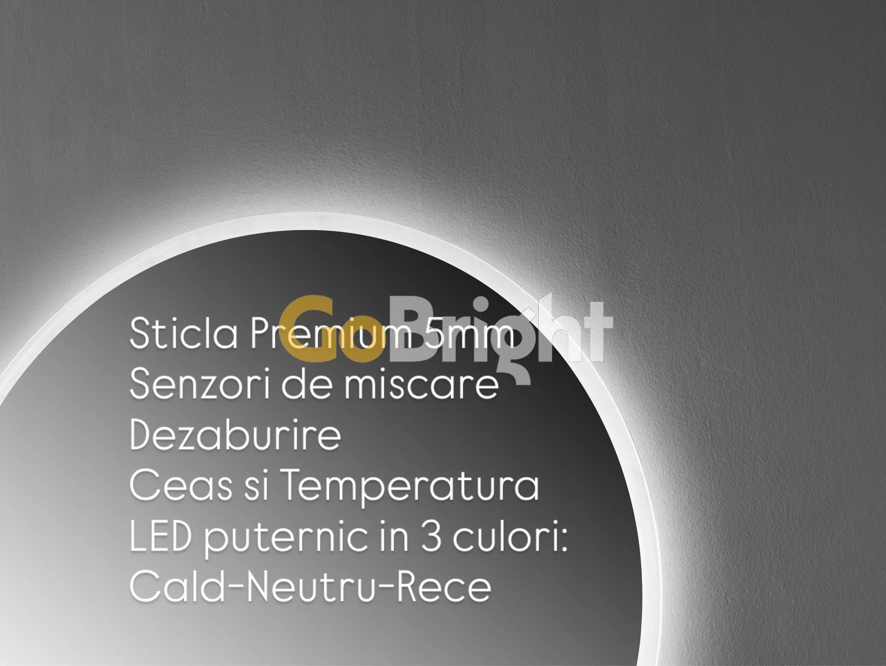 Oglinda LED Smart 80cm Senzor Miscare Dezaburire 3 Culori Luminoase Afisaj Ceas & Temperatura – Sticla Premium 5 mm