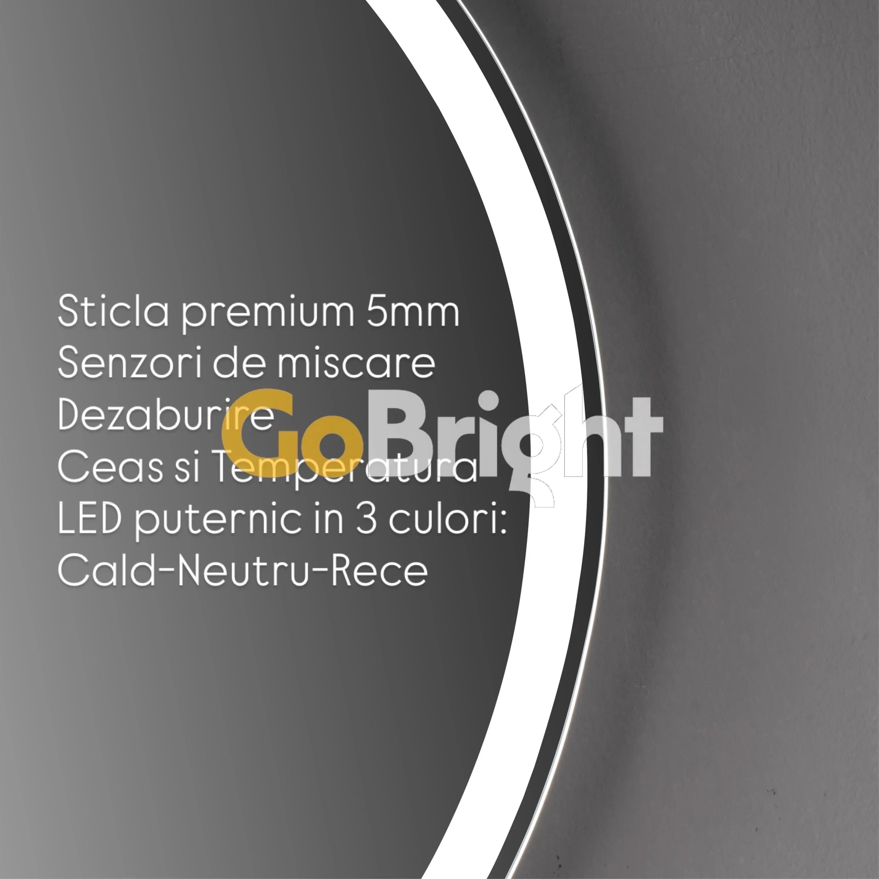 Oglinda LED Smart 70cm Senzor Miscare Lupa Dezaburire 3 Culori Luminoase Afisaj Ceas & Temperatura – Sticla Premium 5 mm
