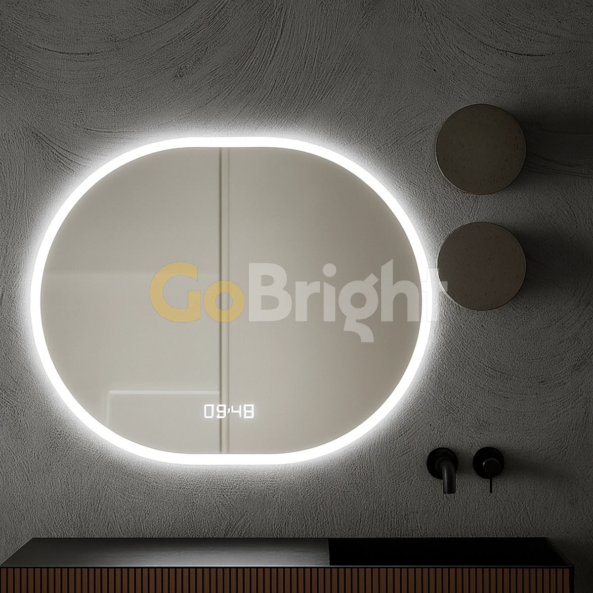 Oglinda LED Smart 80x60cm Senzor Miscare Dezaburire 3 Culori Luminoase Afisaj Ceas & Temperatura – Sticla Premium 5 mm