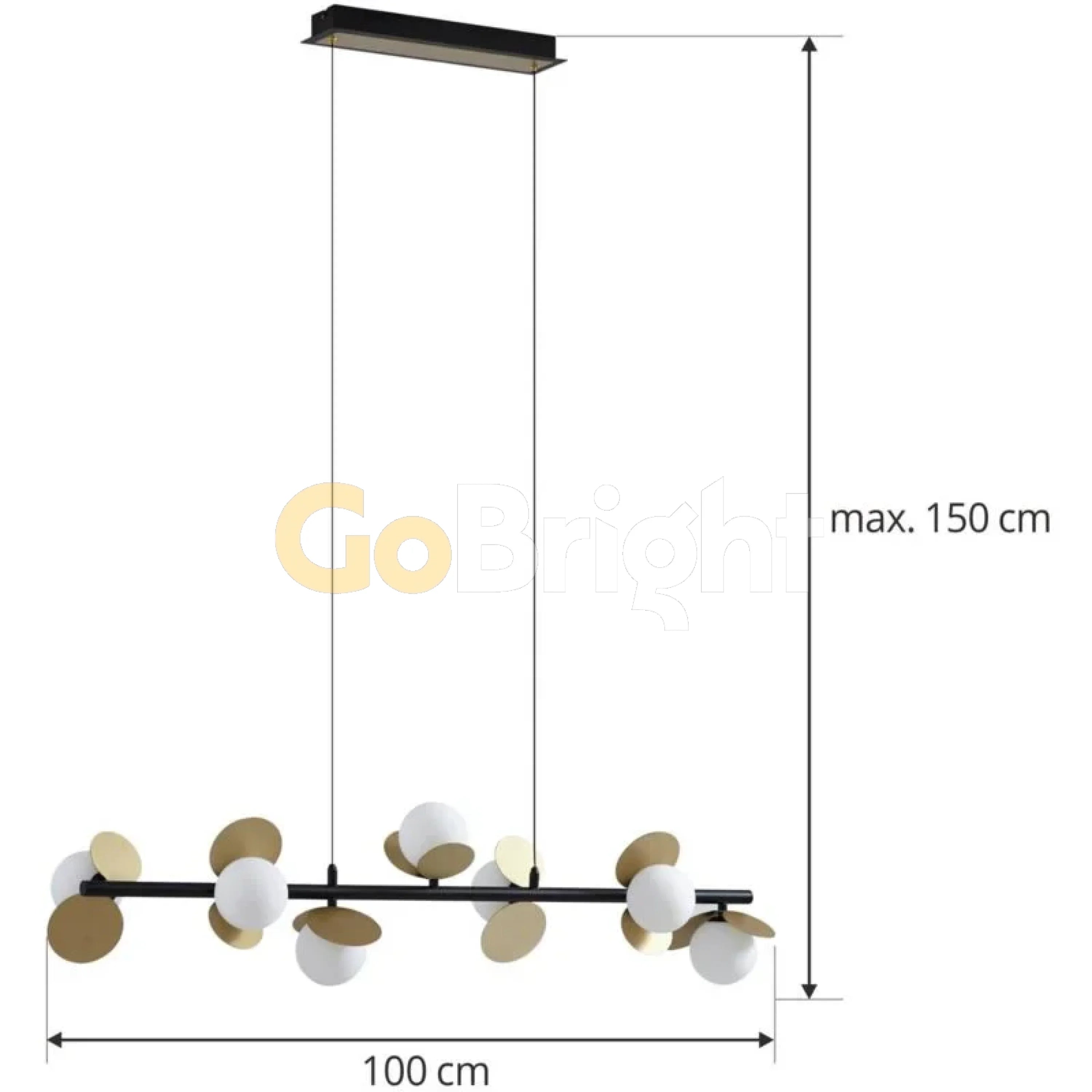 Pendul Globuri Albe Jolie Reglabil 7xG9 Lungime 100cm Negru + Auriu
