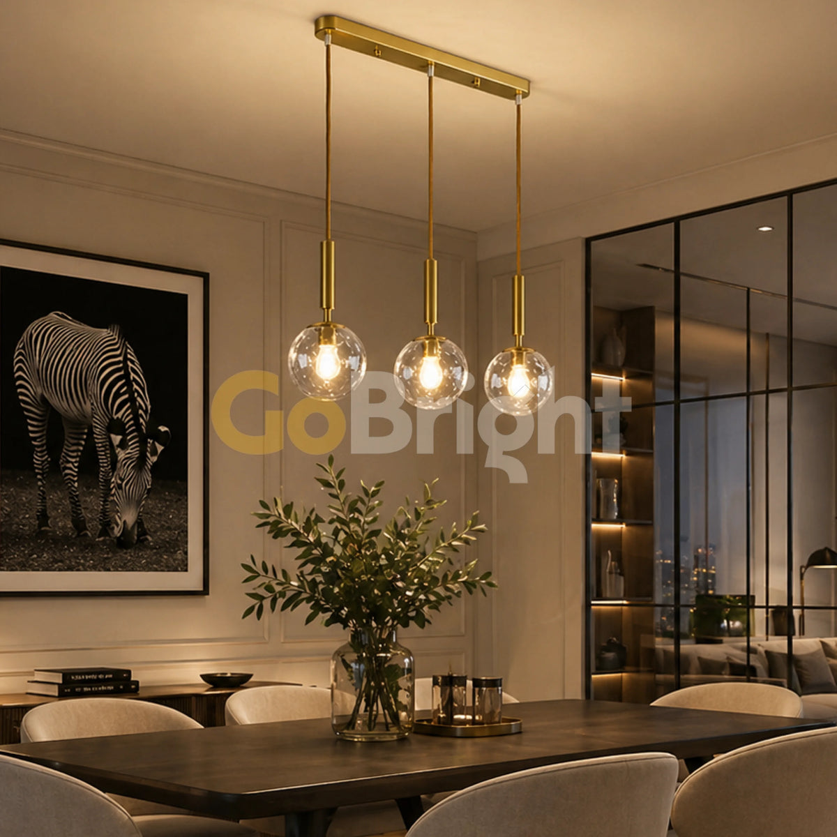 Pendul Jolie Glob Transparent 3xE27 60cm Auriu