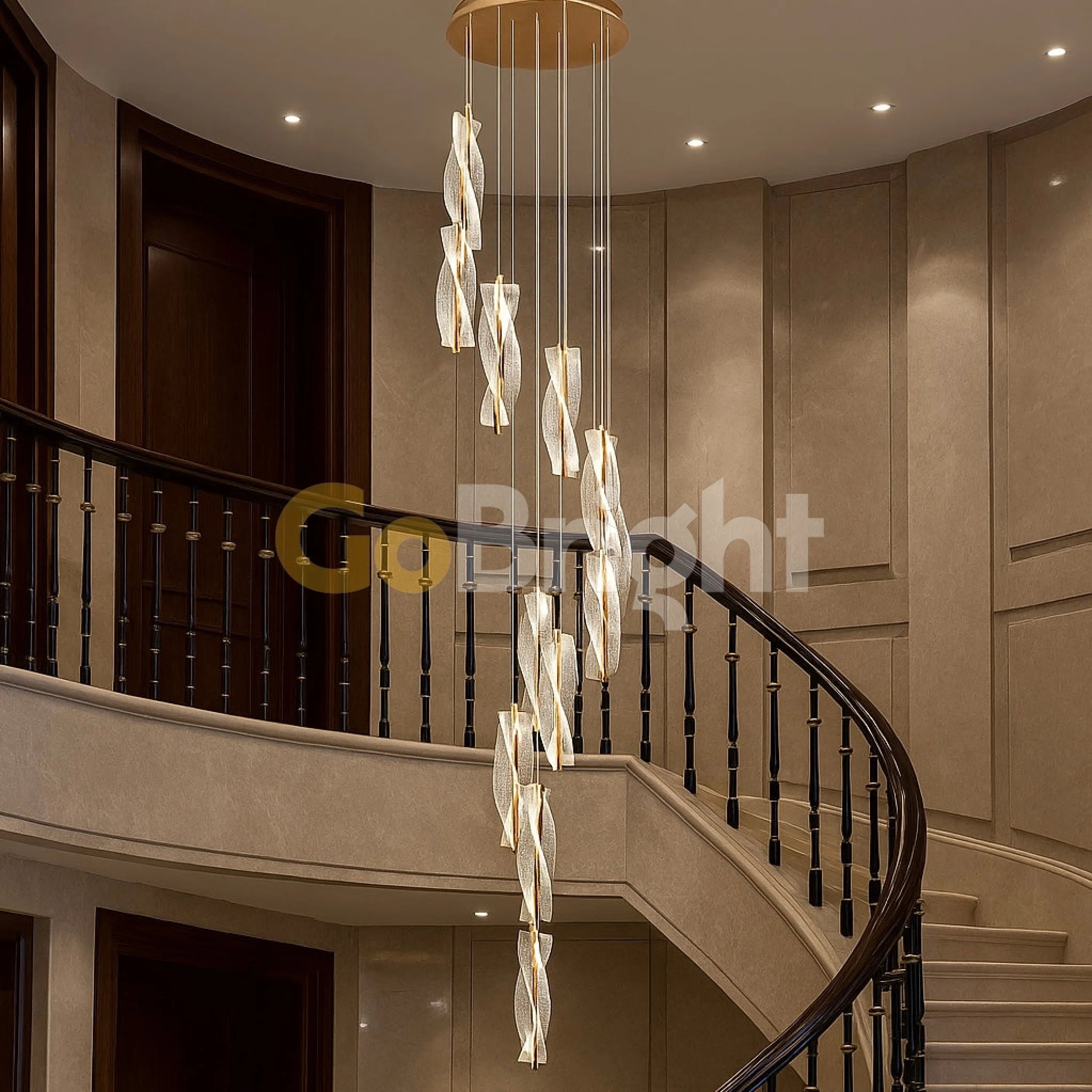 Pendul LED 10 Surse 126W cu Telecomanda Cascade 3 Tipuri de Lumini Auriu