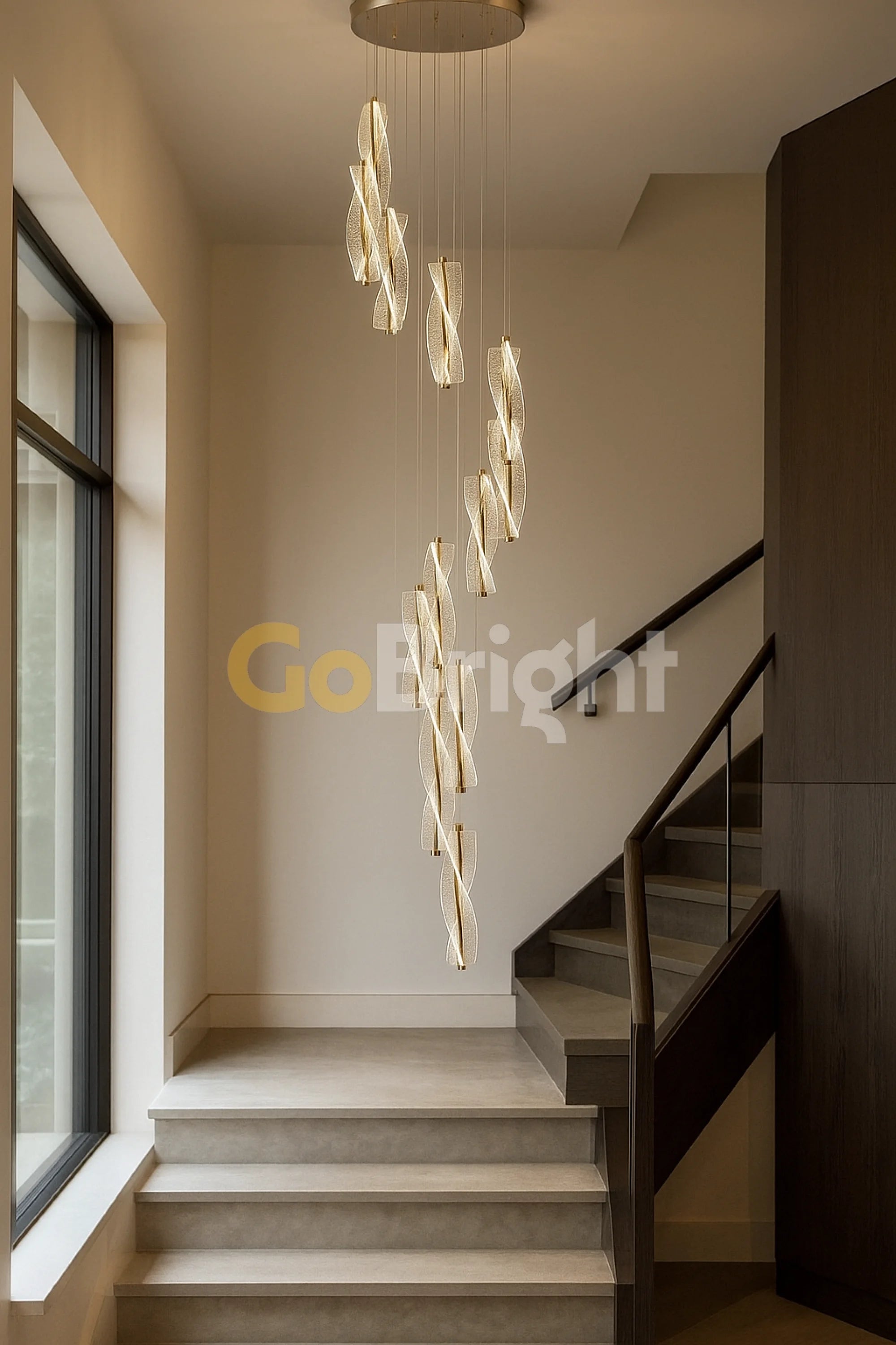 Pendul LED 10 Surse 126W cu Telecomanda Cascade 3 Tipuri de Lumini Auriu