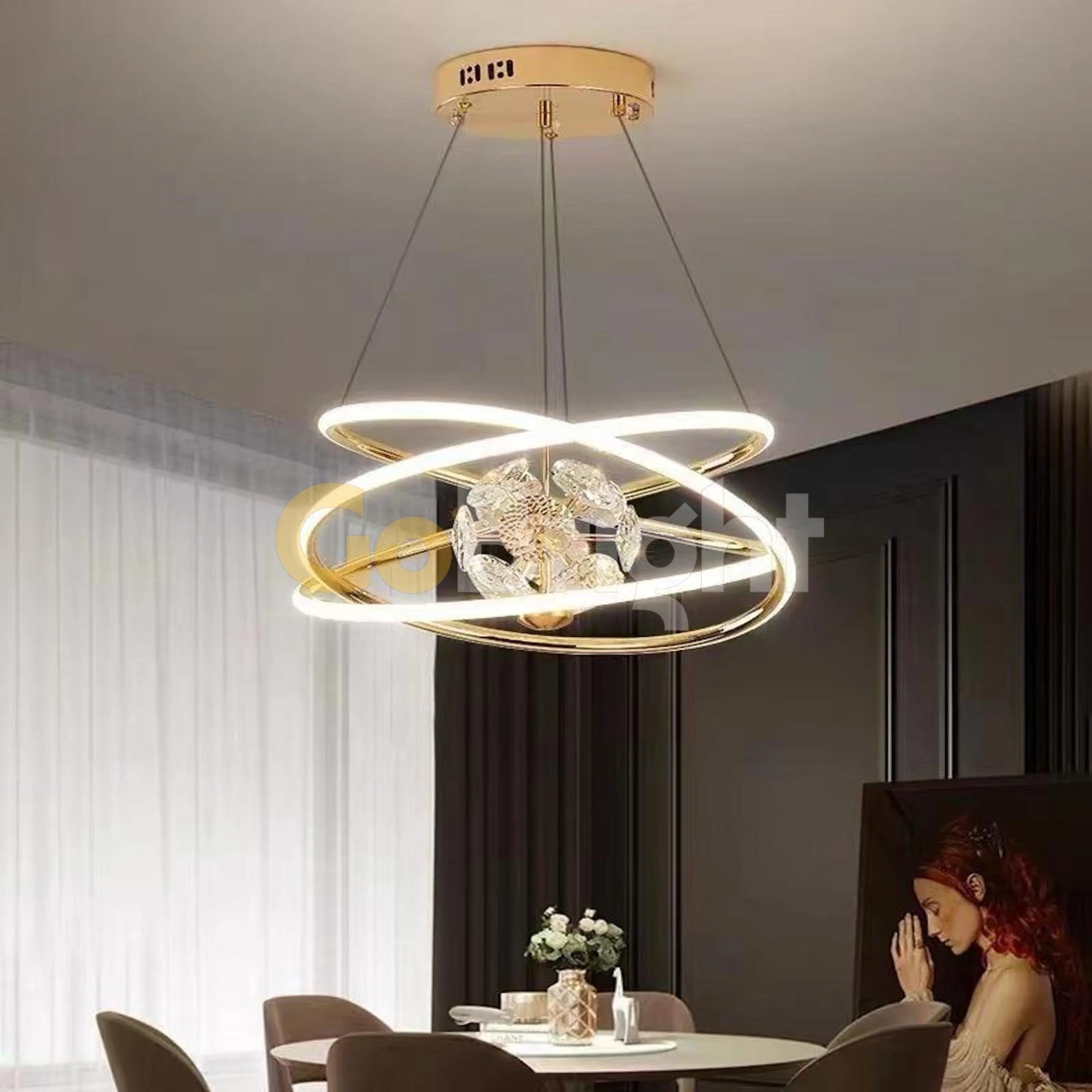 Pendul LED 100W cu Telecomanda Crystal 3 Tipuri de Lumini Auriu