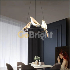 Pendul LED 3 Pasari Diametru 40cm 30W 3 Tipuri de Lumini Negru + Auriu
