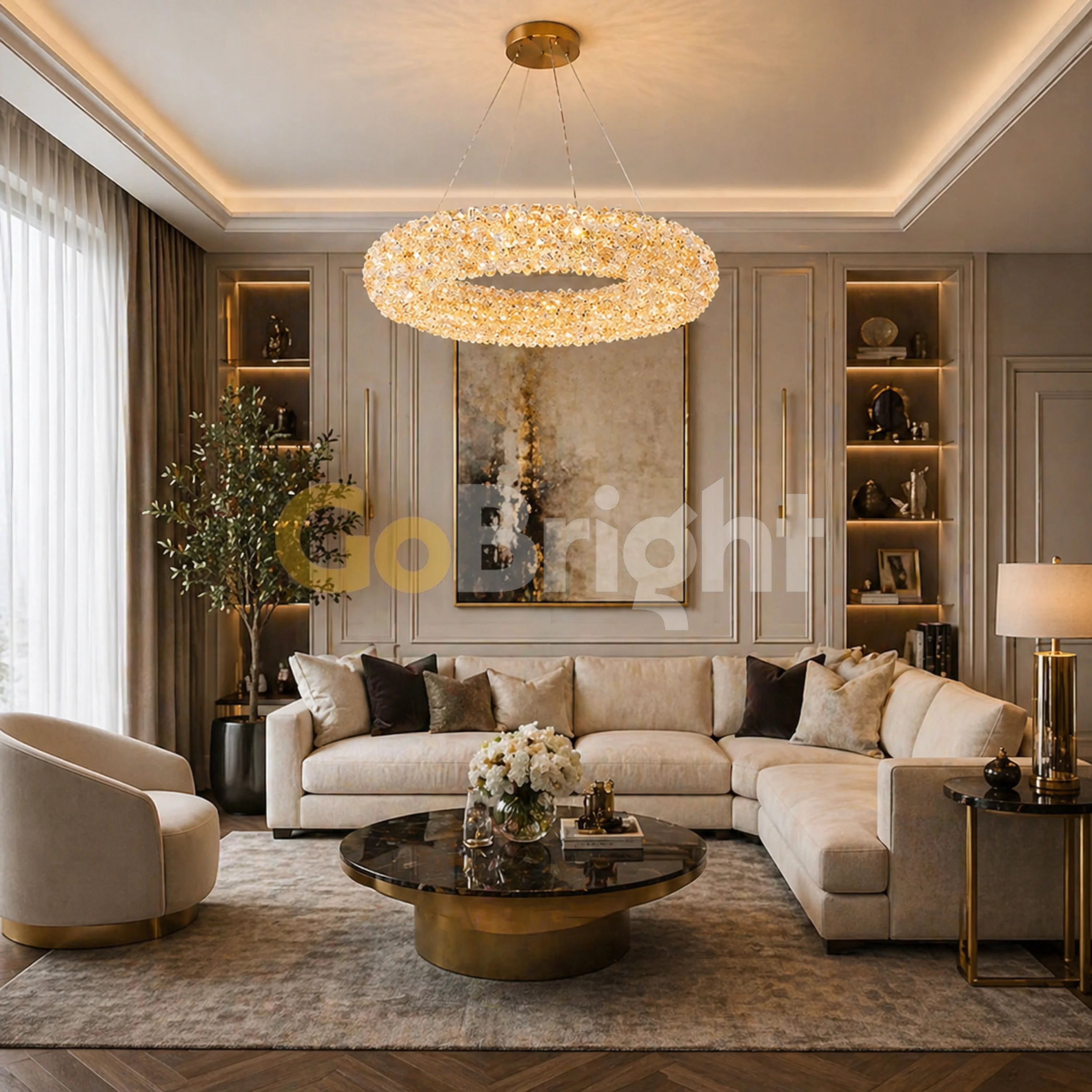 Pendul LED 50cm 60W Glow 3 Tipuri de Lumini Auriu