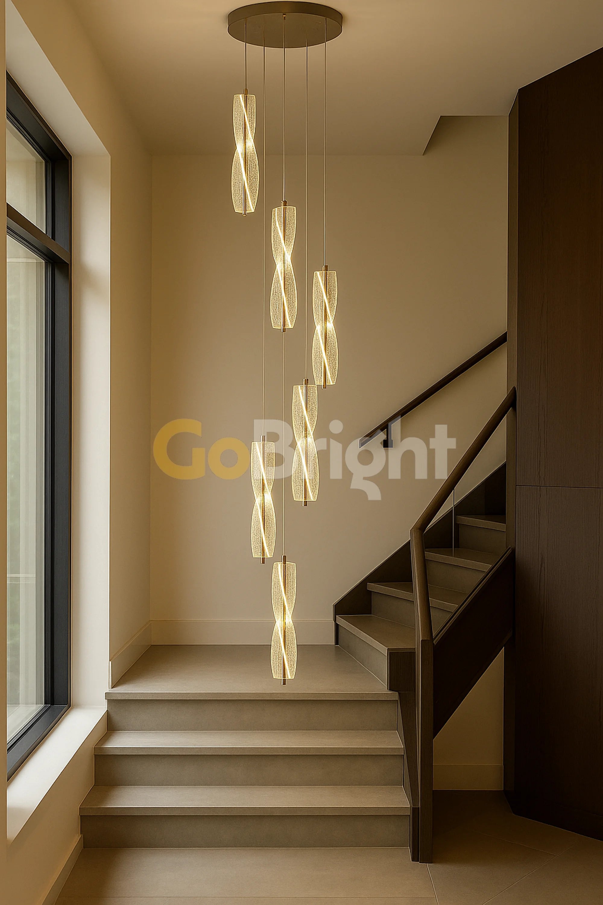 Pendul LED 6 Surse 76W cu Telecomanda Cascade 3 Tipuri de Lumini Auriu
