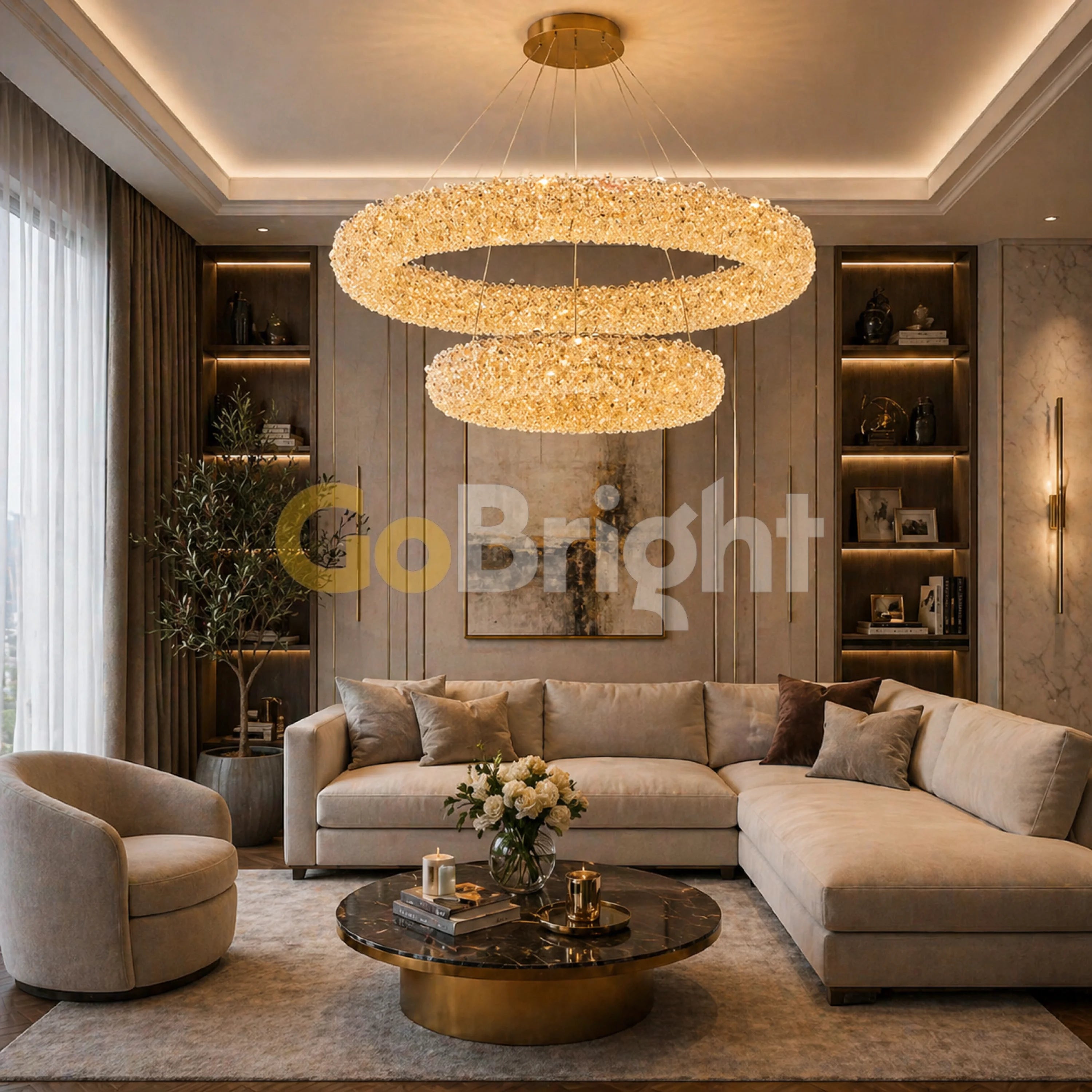 Pendul LED 60 + 40cm 100W cu Telecomanda Glow 3 Tipuri de Lumini Auriu