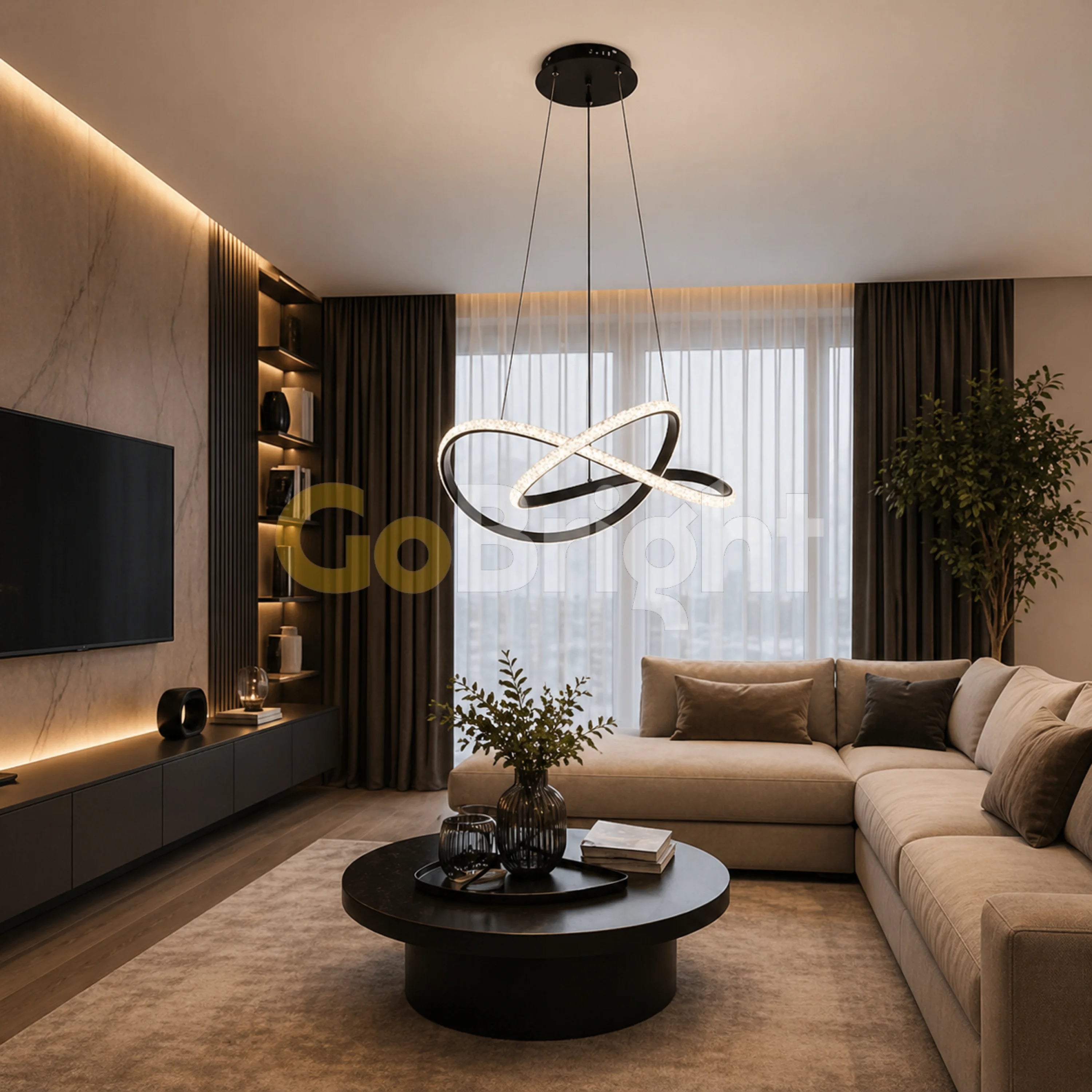 Pendul LED 60cm 104W cu Telecomanda Trinity 3 Tipuri de Lumini Negru