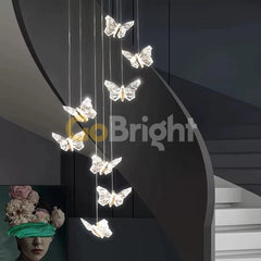 Pendul LED 8 Fluturi Cristal 32W cu Telecomanda 3 Tipuri de Lumini Auriu