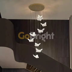 Pendul LED 8 Fluturi Cristal 32W cu Telecomanda 3 Tipuri de Lumini Auriu