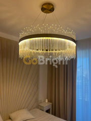 Pendul LED Diametru 40cm 100W Cristal cu Telecomanda Spiral 3 Tipuri de Lumini Auriu