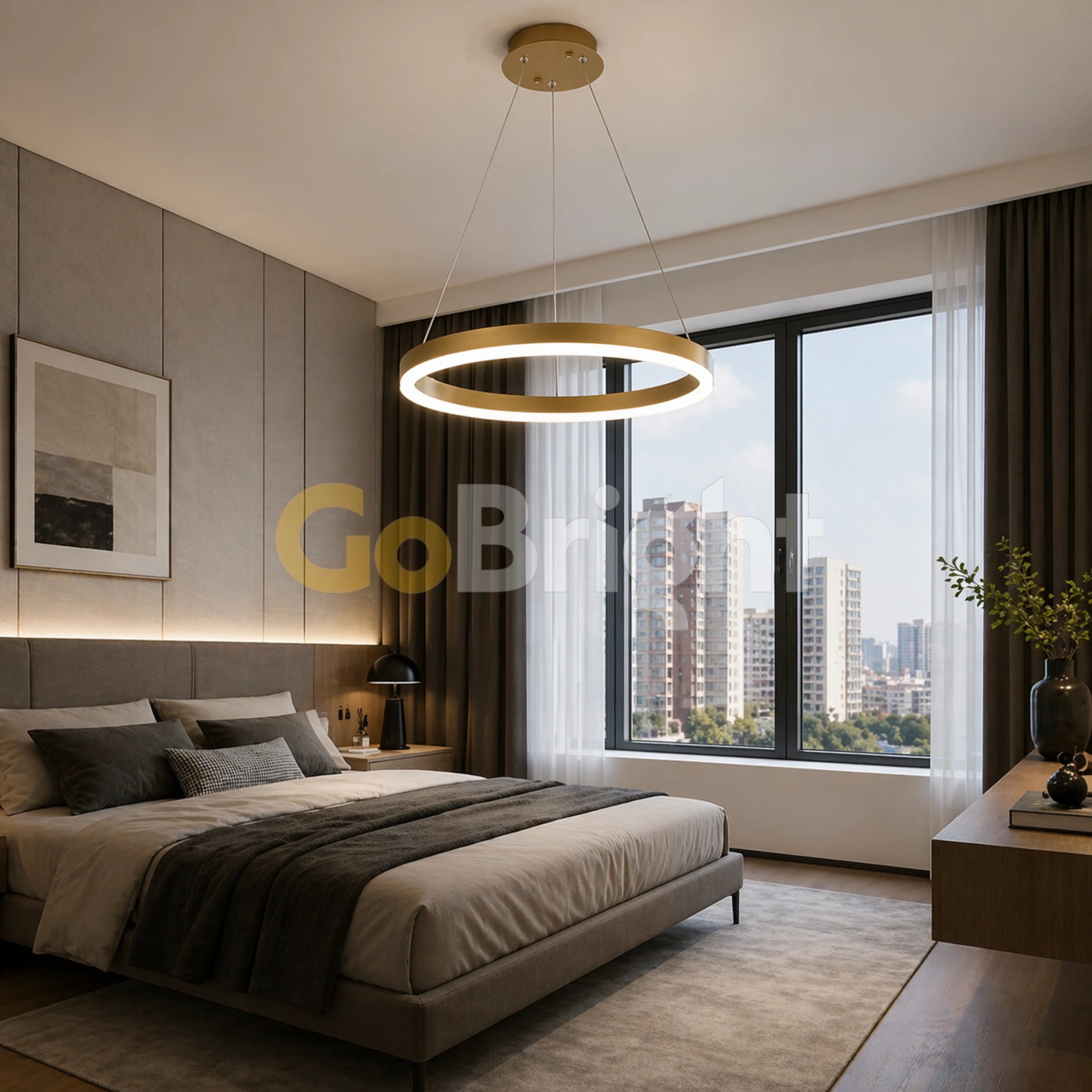 Pendul LED Diametru 40cm 50W cu Telecomanda Raven 3 Tipuri de Lumini Auriu