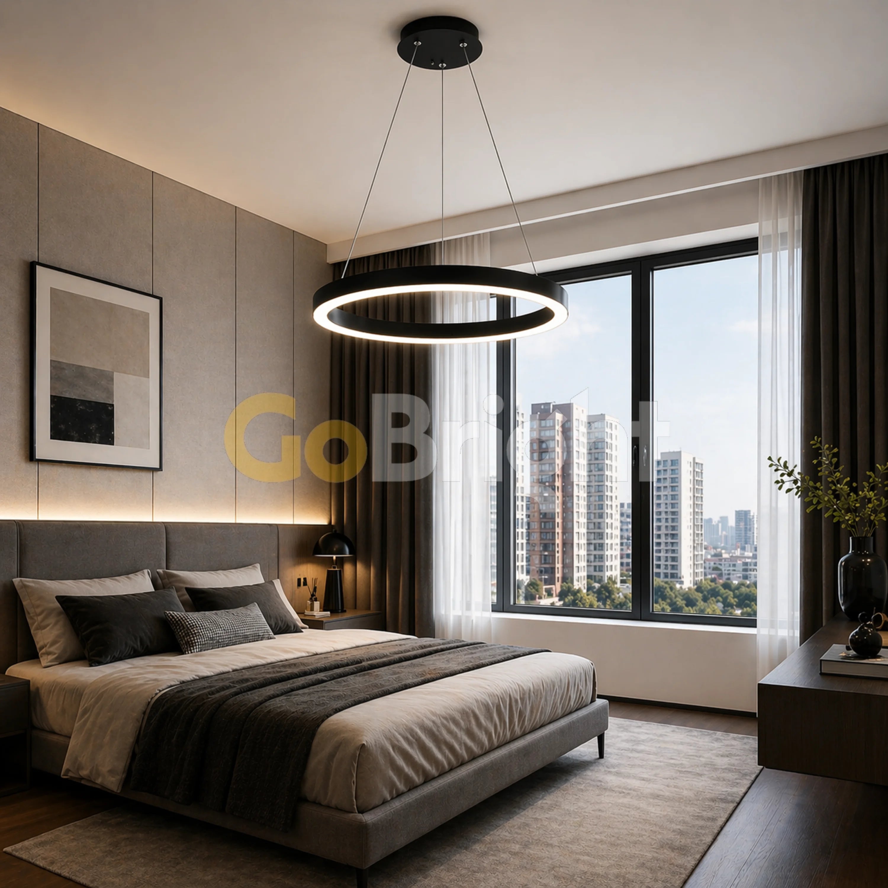 Pendul LED Diametru 40cm 50W cu Telecomanda Raven 3 Tipuri de Lumini Negru