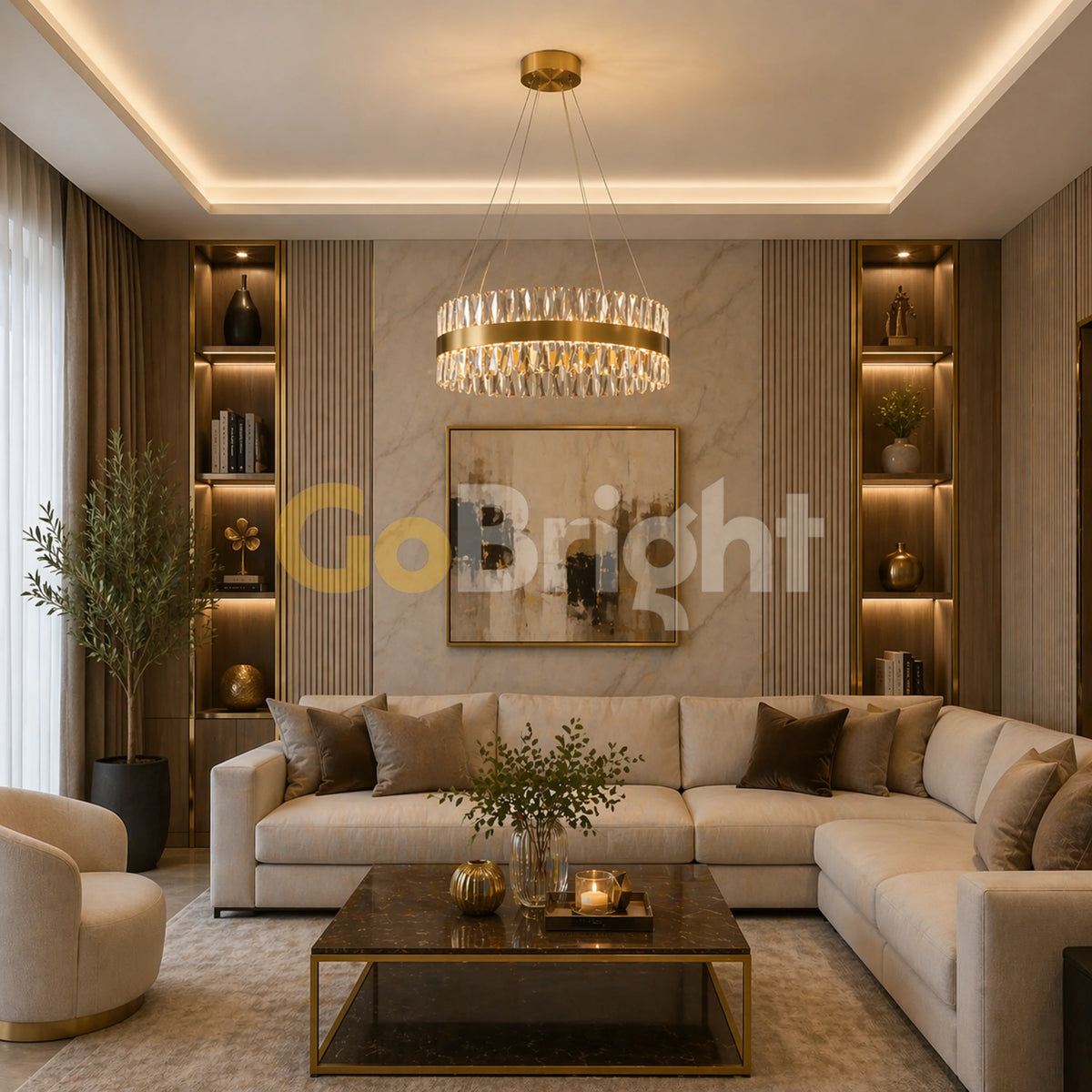 Pendul LED Diametru 40cm 60W Cristal cu Telecomanda Nemesis 3 Tipuri de Lumini Auriu