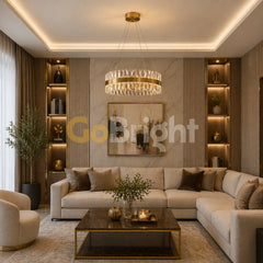 Pendul LED Diametru 40cm 60W Cristal cu Telecomanda Nemesis 3 Tipuri de Lumini Auriu