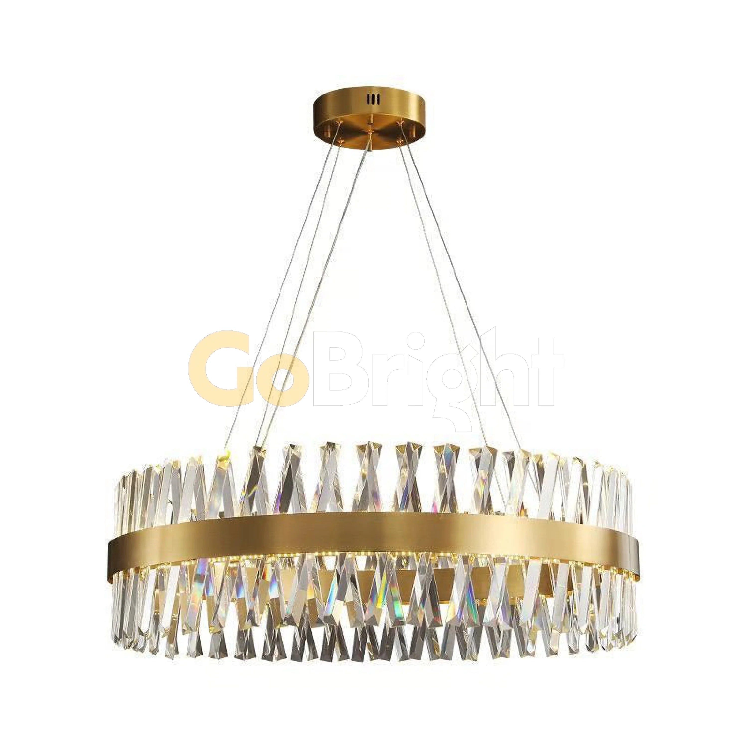 Pendul LED Diametru 40cm 60W Cristal cu Telecomanda Nemesis 3 Tipuri de Lumini Auriu
