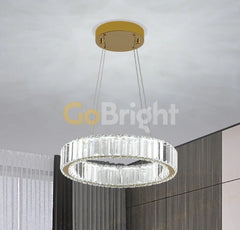 Pendul LED Diametru 40cm 64W Cristal cu Telecomanda Crystal 3 Tipuri de Lumini Auriu