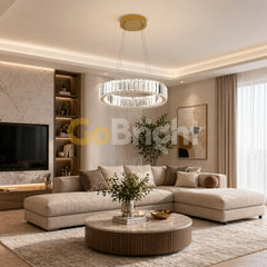 Pendul LED Diametru 40cm 64W Cristal cu Telecomanda Crystal 3 Tipuri de Lumini Auriu