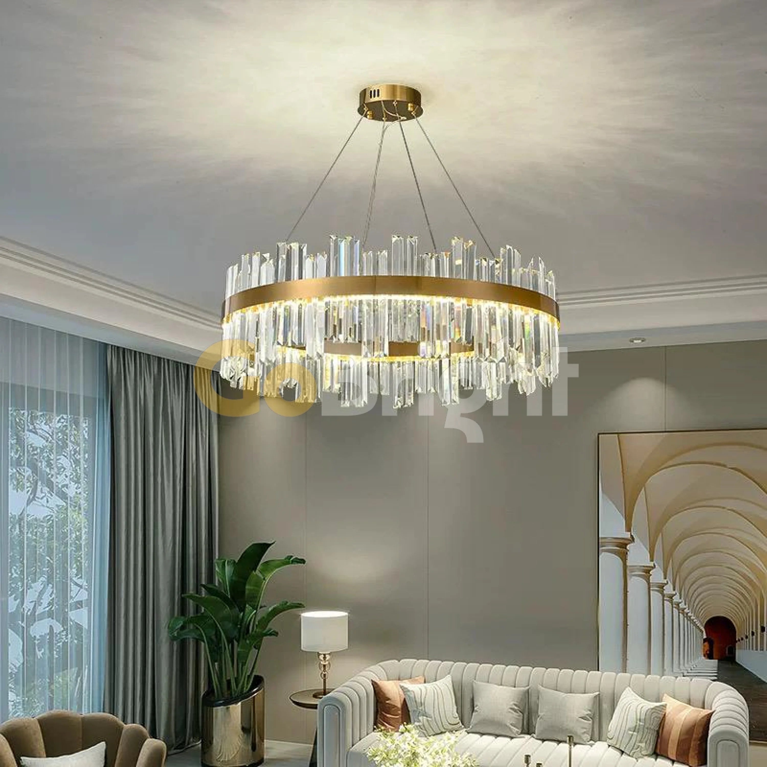 Pendul LED Diametru 40cm 64W Cristal cu Telecomanda Spiral 3 Tipuri de Lumini Auriu