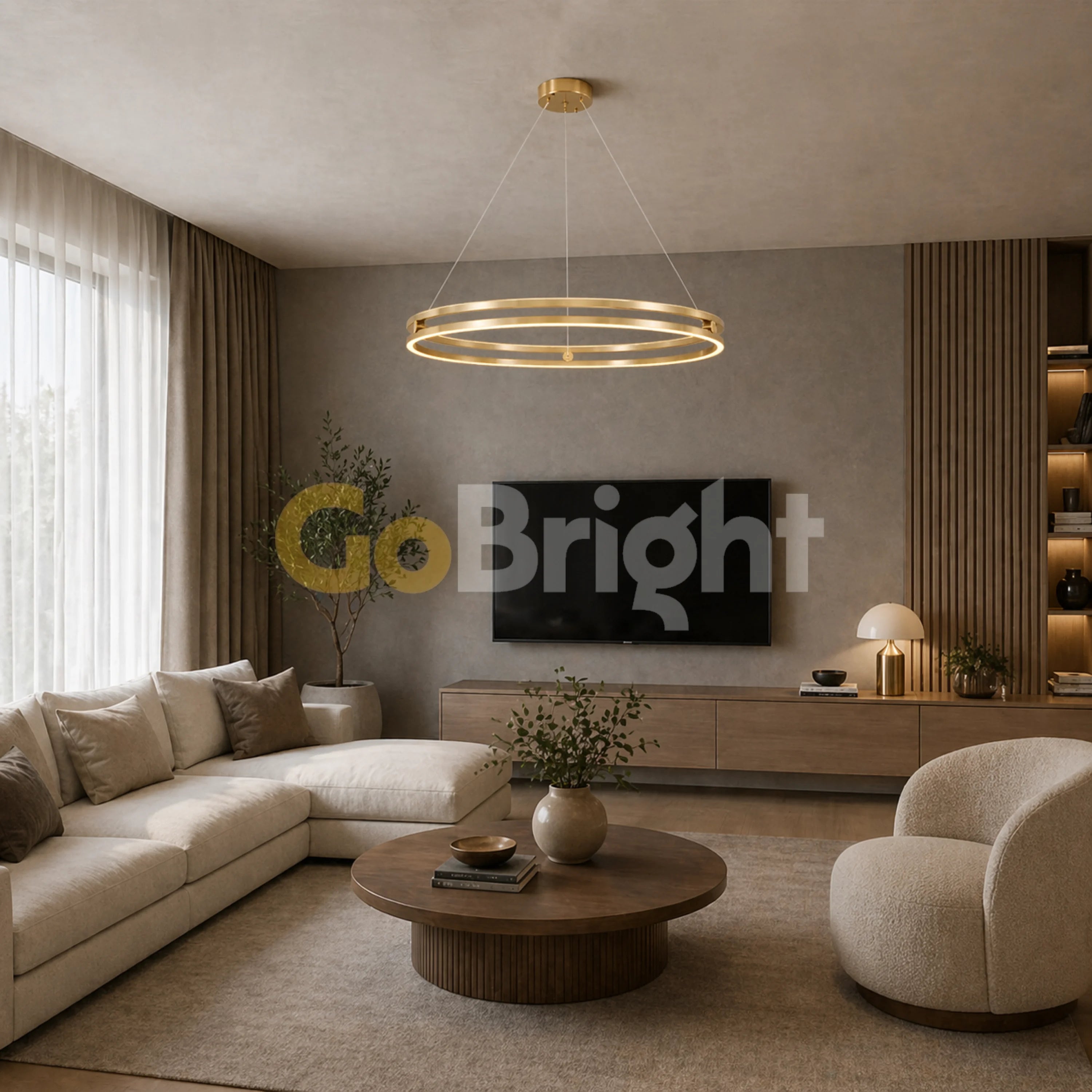 Pendul LED Diametru 40cm 92W cu Telecomanda Urban 3 Tipuri de Lumini Auriu