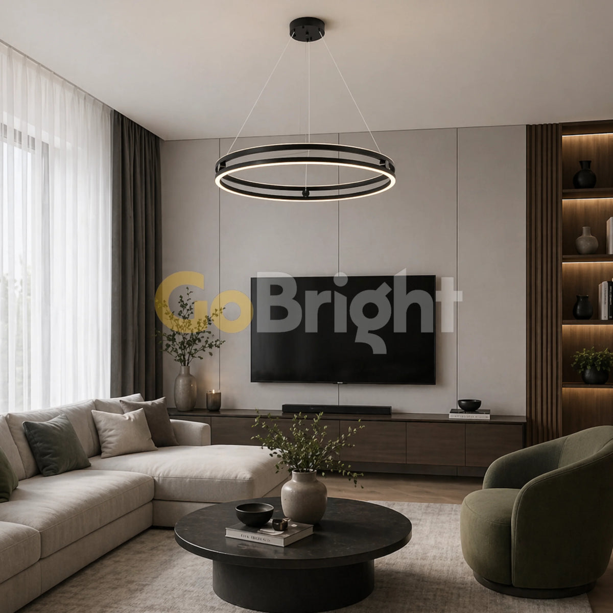 Pendul LED Diametru 40cm 92W cu Telecomanda Urban 3 Tipuri de Lumini Negru