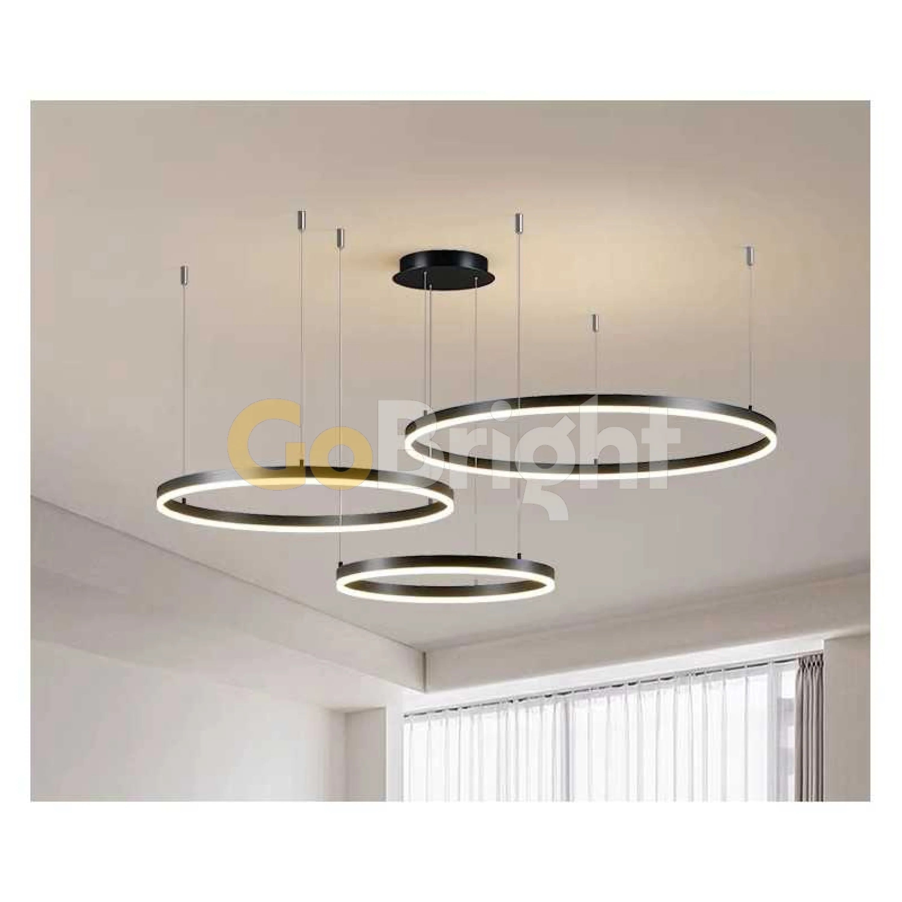 Pendul LED Diametru 60 + 40 + 30cm 160W cu Telecomanda Raven 3 Tipuri de Lumini Negru