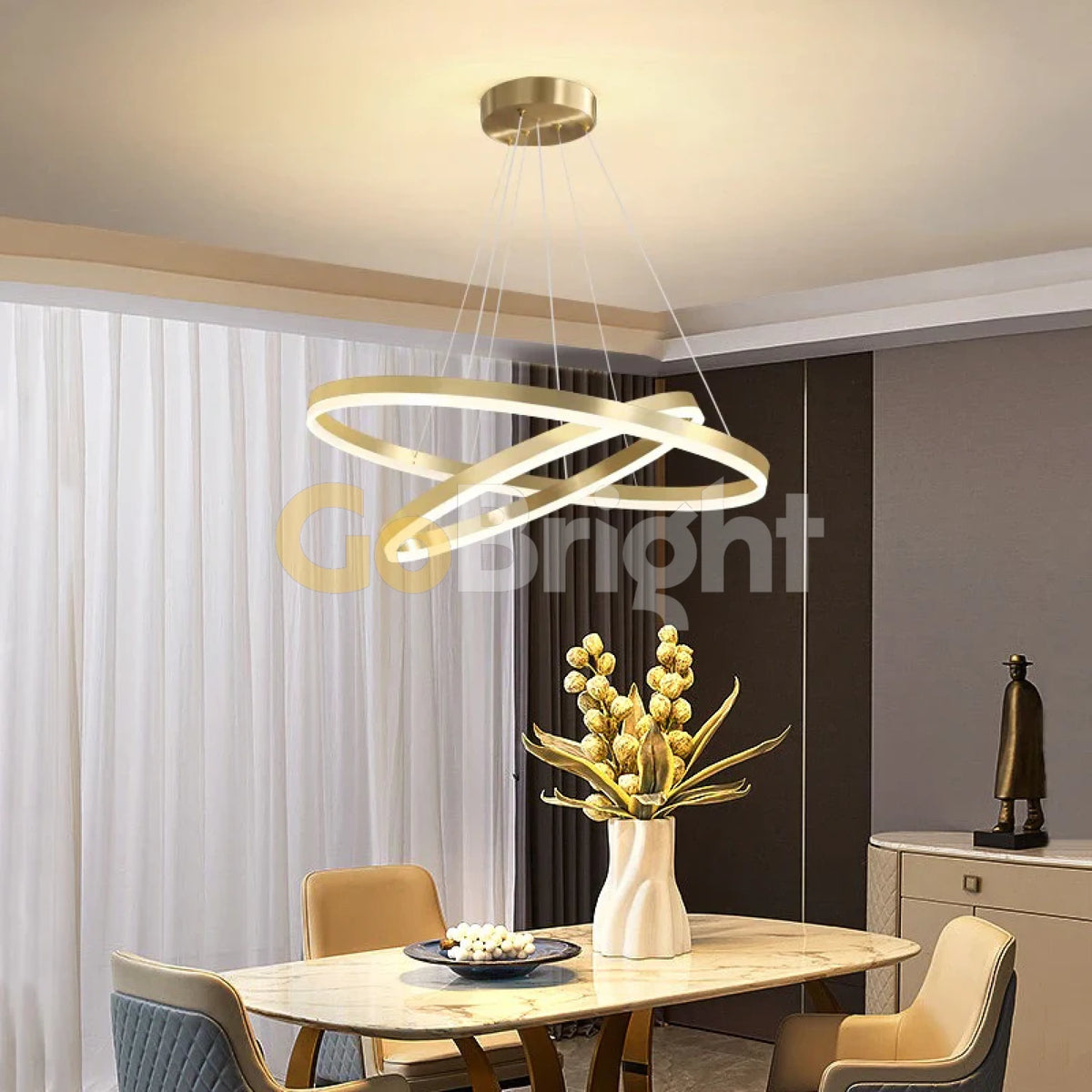 Pendul LED Diametru 60 + 40cm 100W cu Telecomanda Raven 3 Tipuri de Lumini Auriu