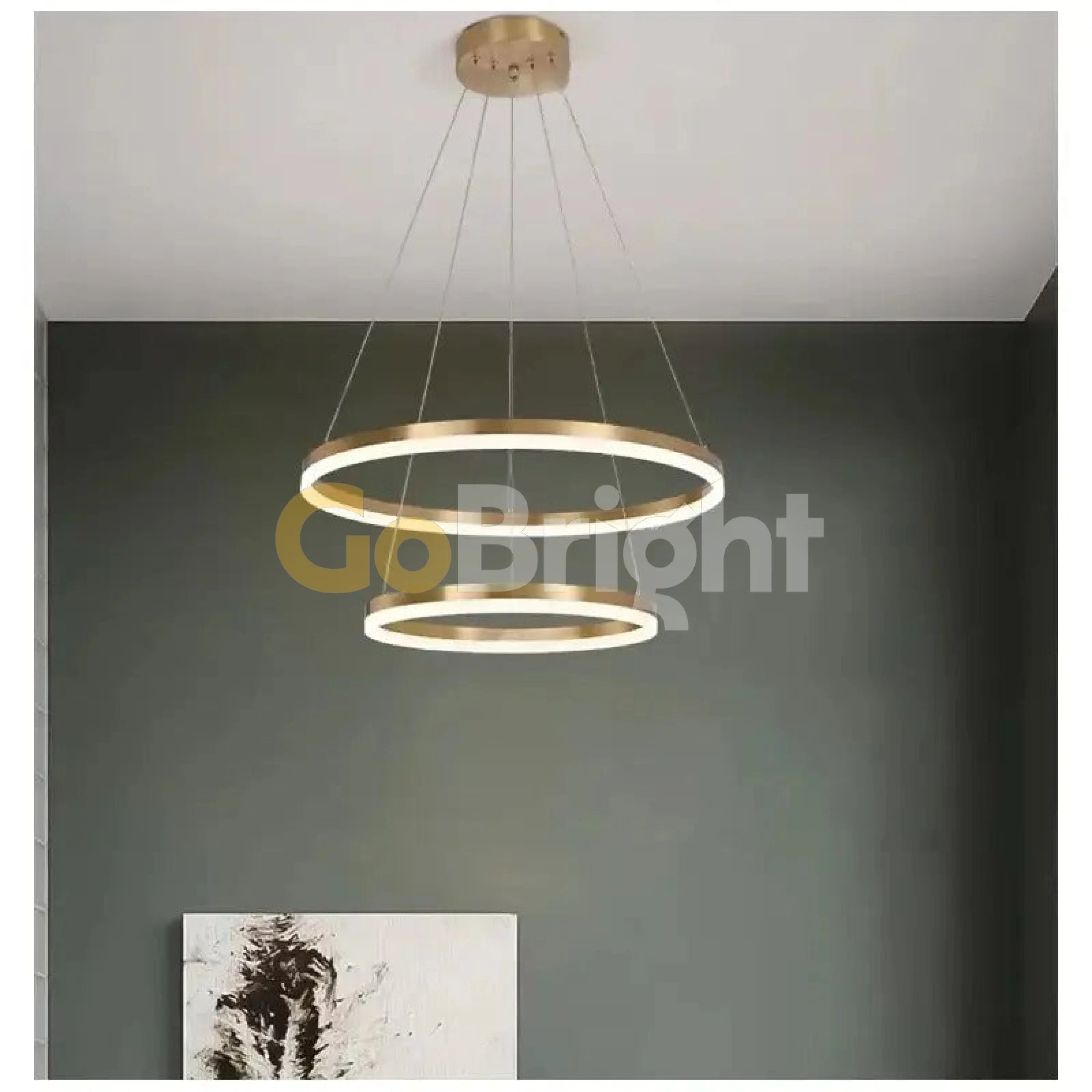 Pendul LED Diametru 60 + 40cm 100W cu Telecomanda Raven 3 Tipuri de Lumini Auriu