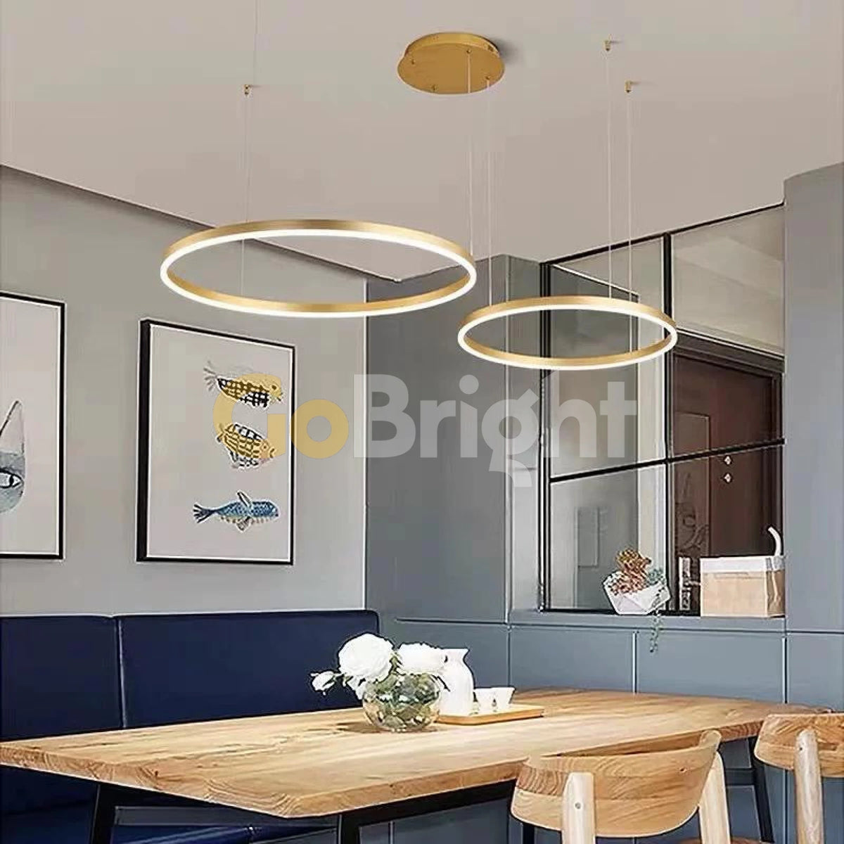 Pendul LED Diametru 60 + 40cm 114W cu Telecomanda Raven 3 Tipuri de Lumini Auriu