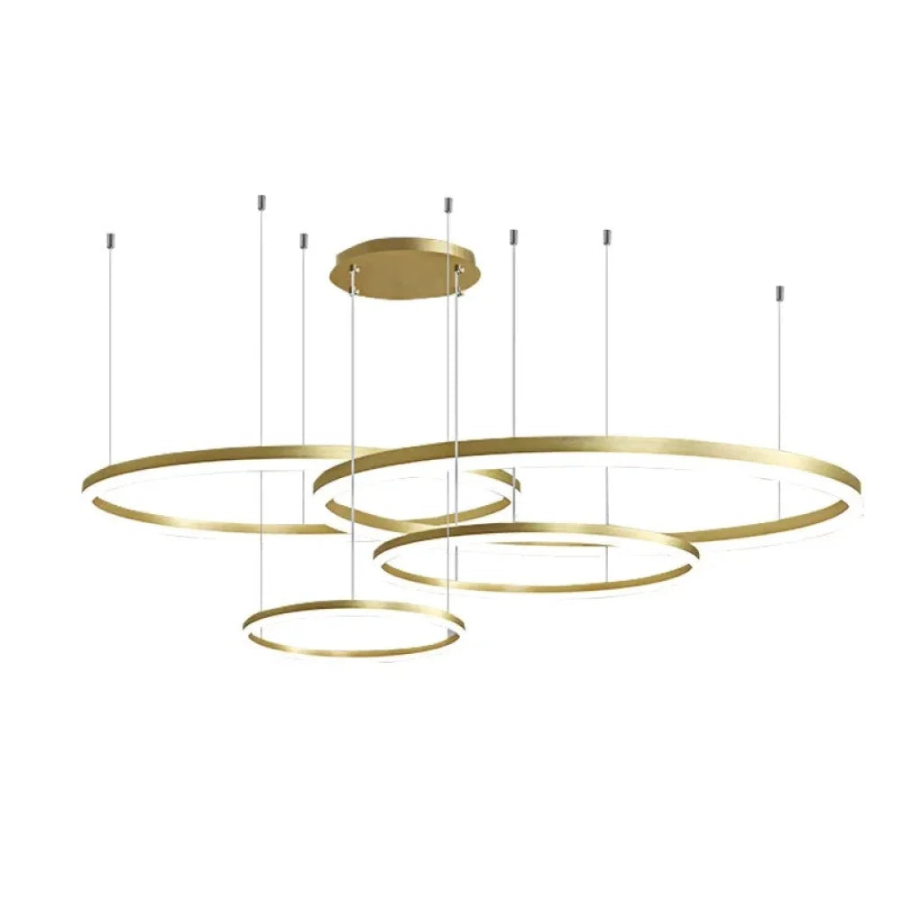 Pendul LED Diametru 60 + 50 + 40 + 30cm 240W cu Telecomanda Raven 3 Tipuri de Lumini Auriu
