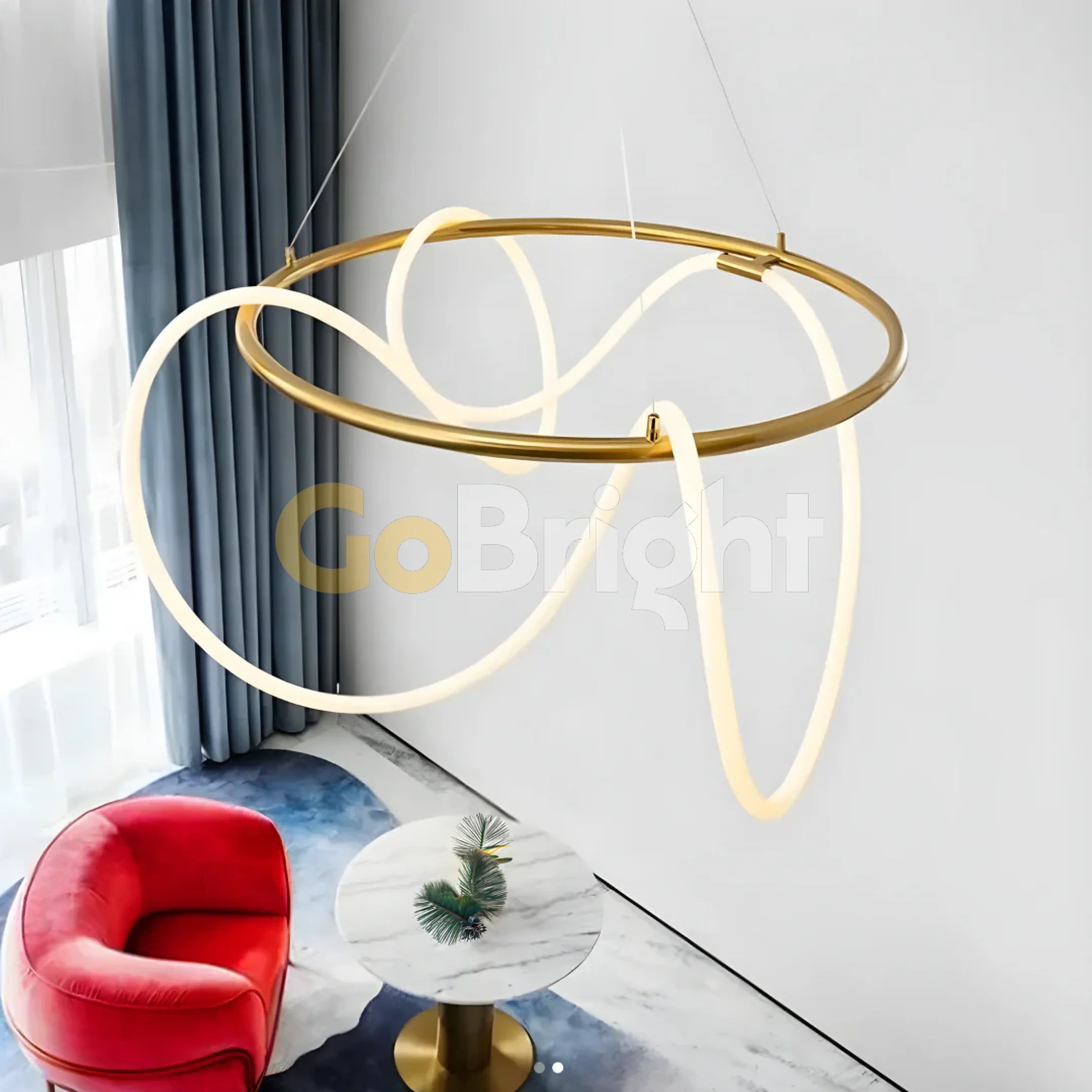 Pendul LED Diametru 60cm 70W cu Telecomanda Urban 3 Tipuri de Lumini Auriu