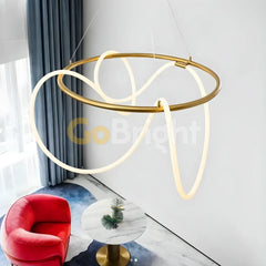 Pendul LED Diametru 60cm 70W cu Telecomanda Urban 3 Tipuri de Lumini Auriu